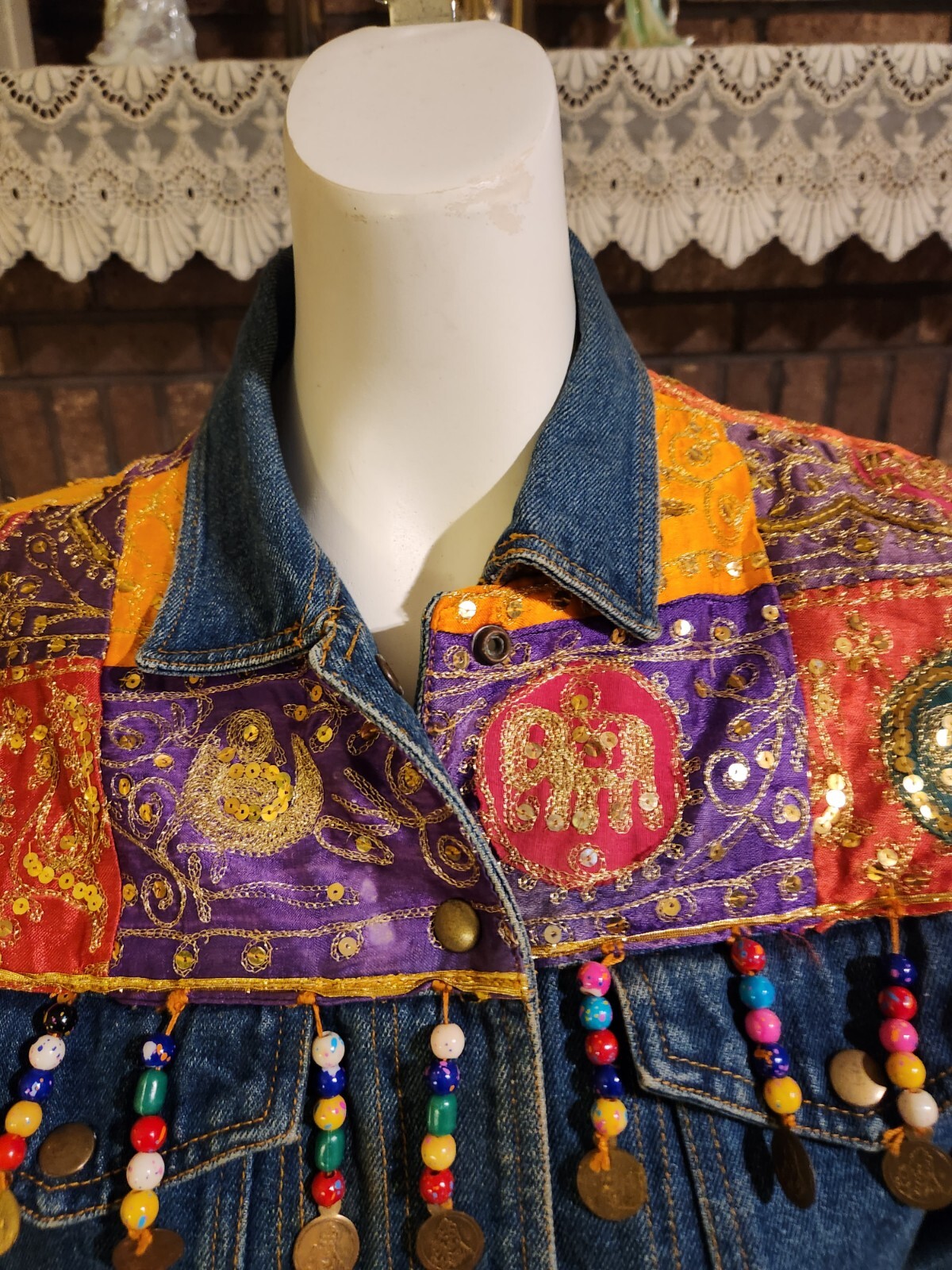 Passports of Pier 1 Imports 80’s/90’s Boho Jean Jacket Sequins Beading Size L