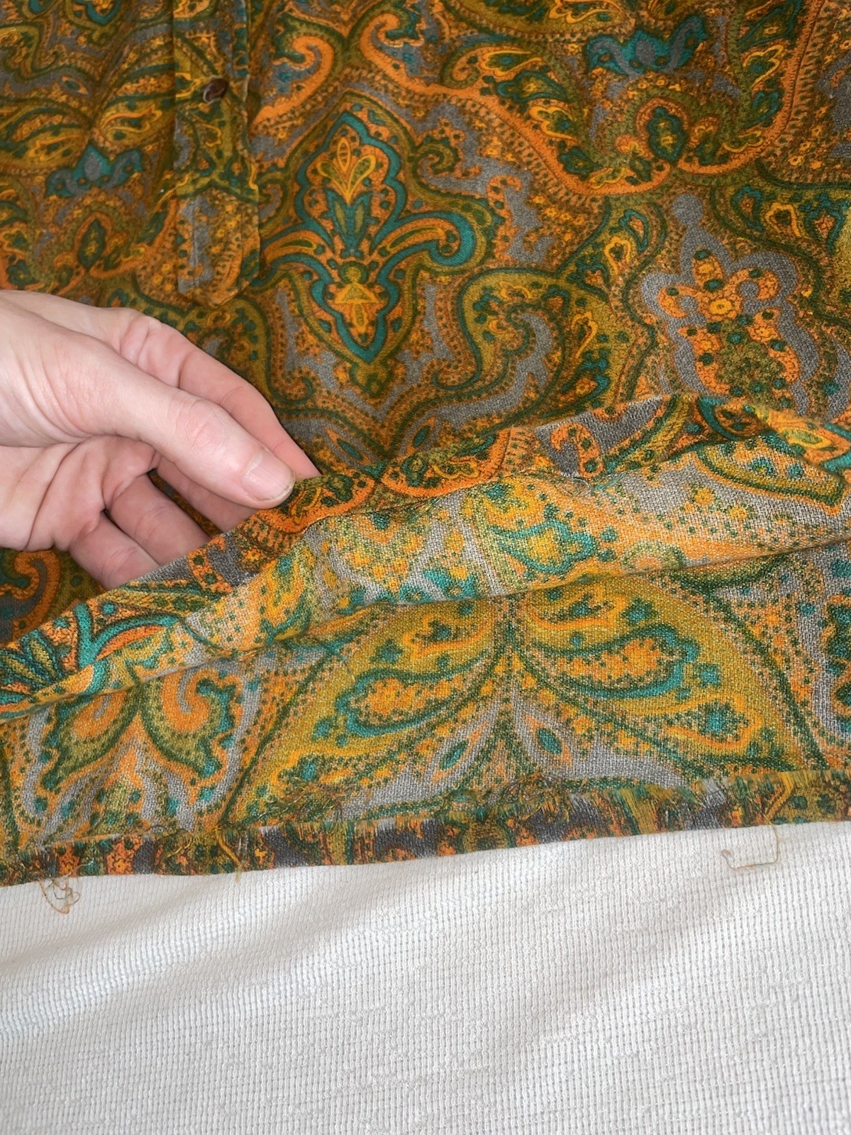VINTAGE 50s 60s Collar Button Shirt Rockabilly Paisley Hippy Boho S Psychedelic
