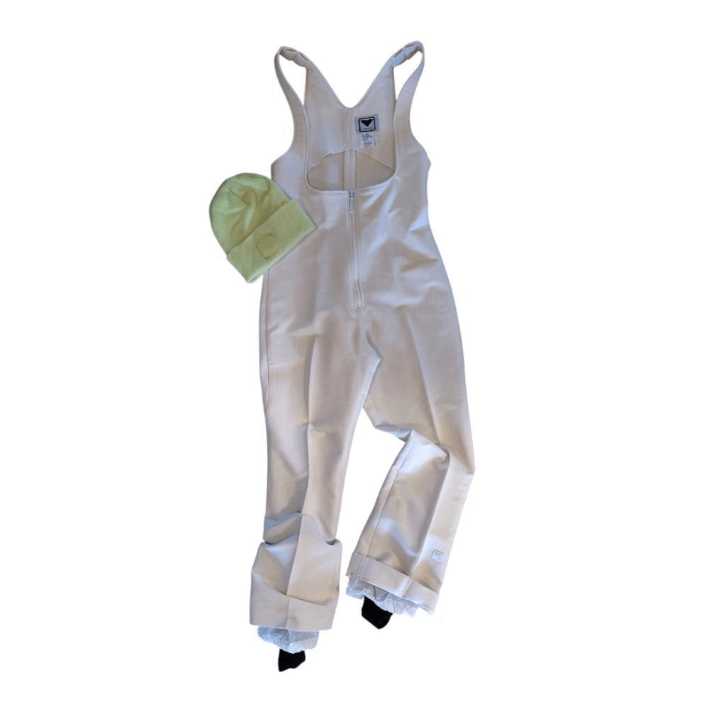 Obermeyer VTG Ivory Snow Ski Bib Softshell Stirrup Wool Jumpsuit SZ 12