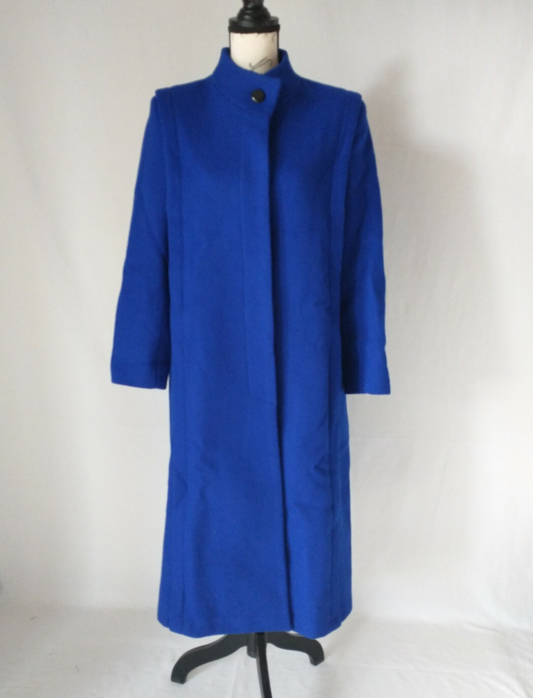VTG International Scene 100% Wool Fleece Overcoat Button Pocket Blue Women 9/10