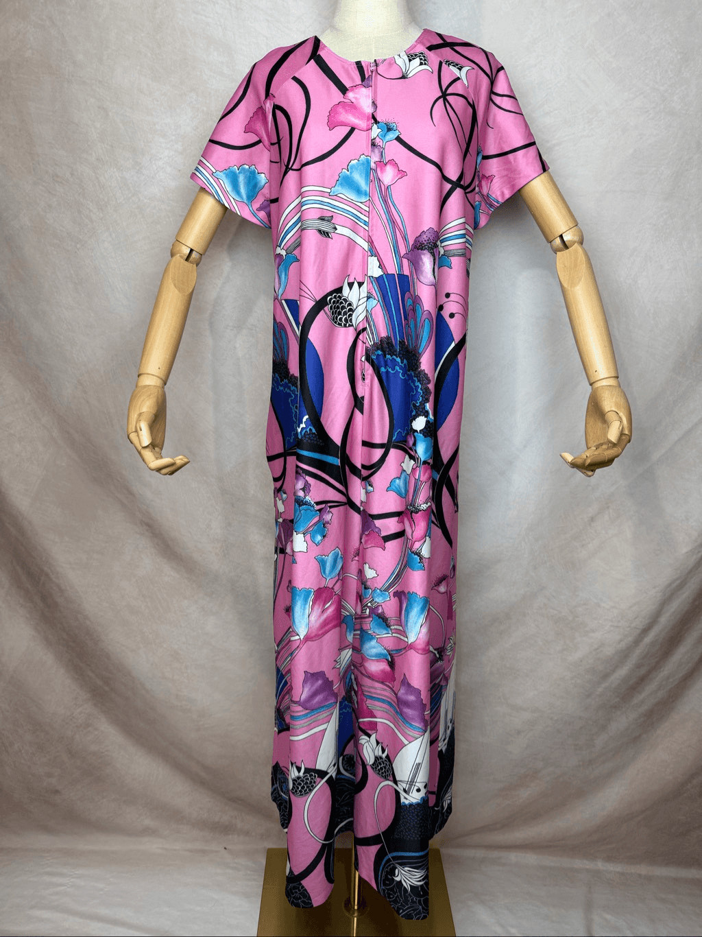 Vintage 90s does 70s Plus Size Caftan Groovy L XL Floral Psychedelic MCM READ