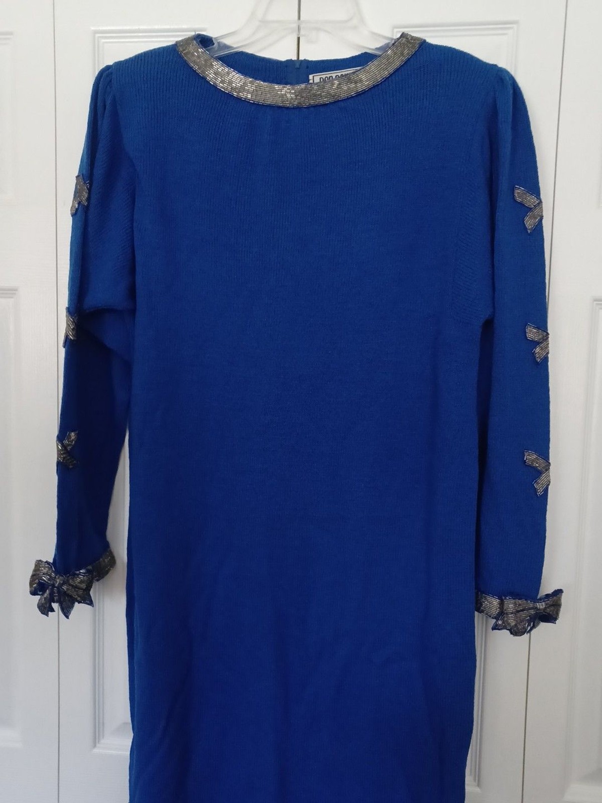 VINTAGE DON SAYERS For WELLMORE Blue Beaded 3D Bows On Sleeves SWEATER DRESS 12