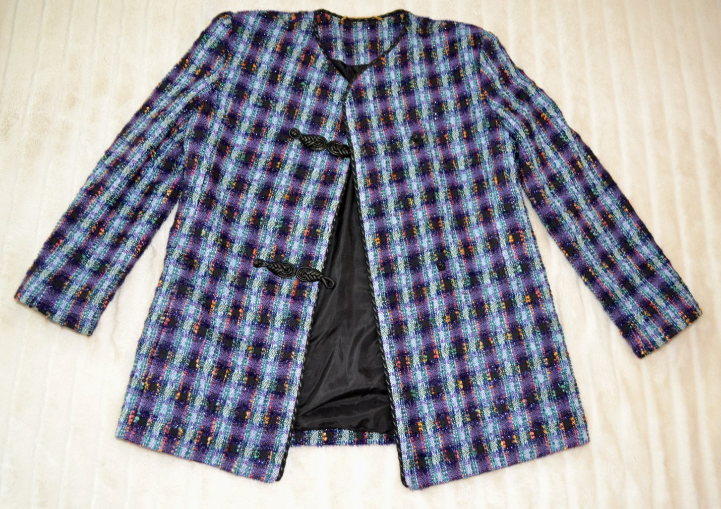 VTG Doncaster Tweed Skirt Suit Set 12 14 Faux Leather Trim Quiet Luxury NWT