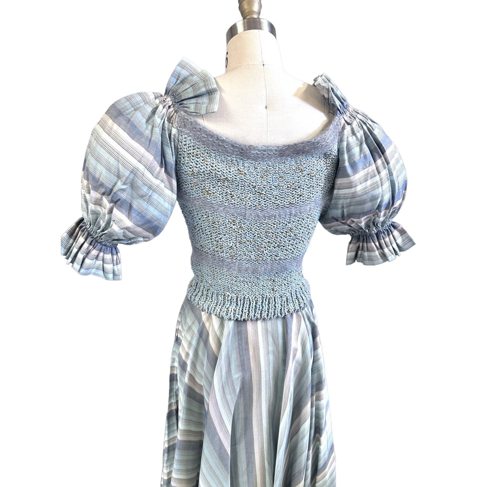 VTG 1980s Gabani Knit Two-Piece Set Puff Sleeve Crop Top & Full Skirt S/M