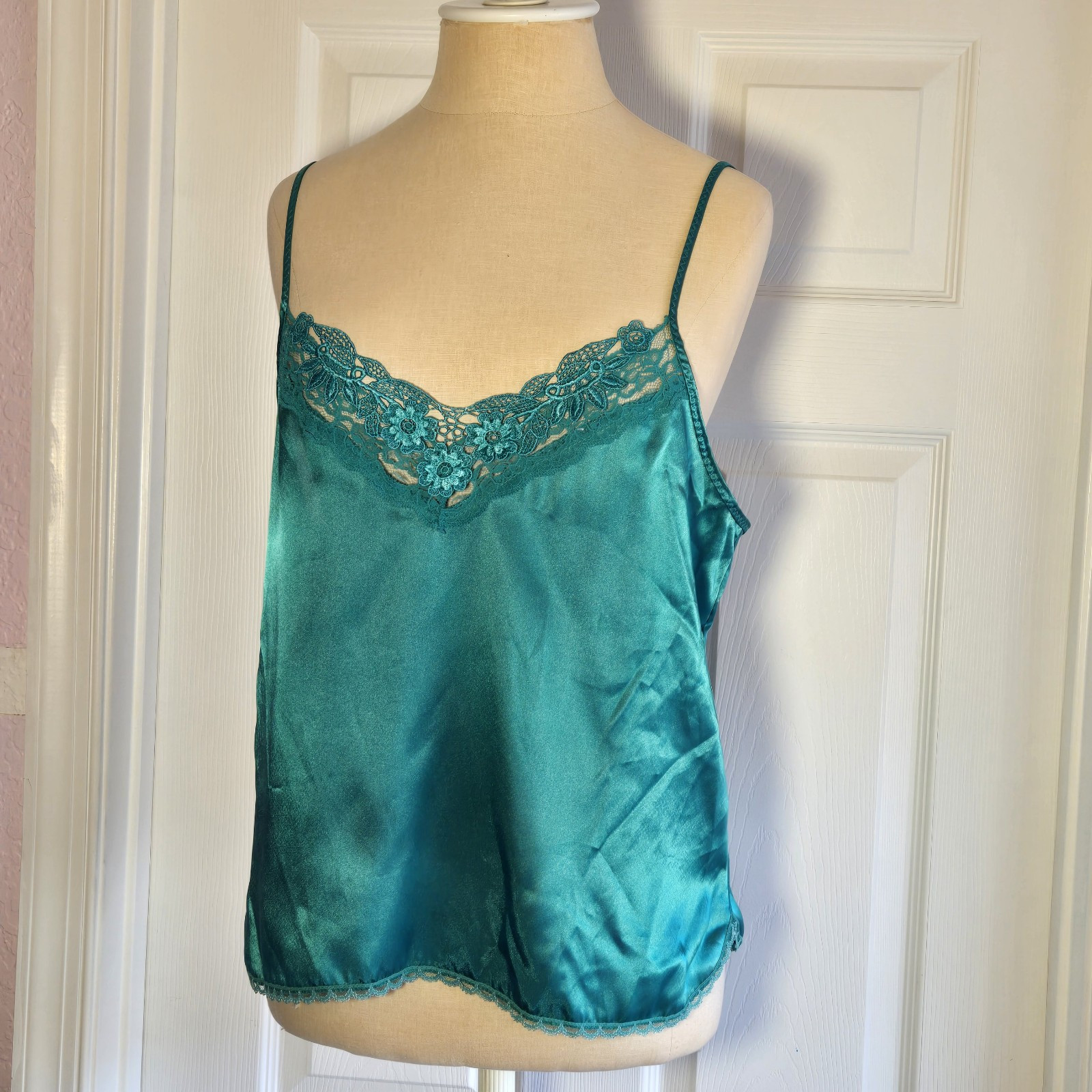 Dreamwear USA Vintage Satin Lace Camisole Top Green Size M Lingerie Feminine