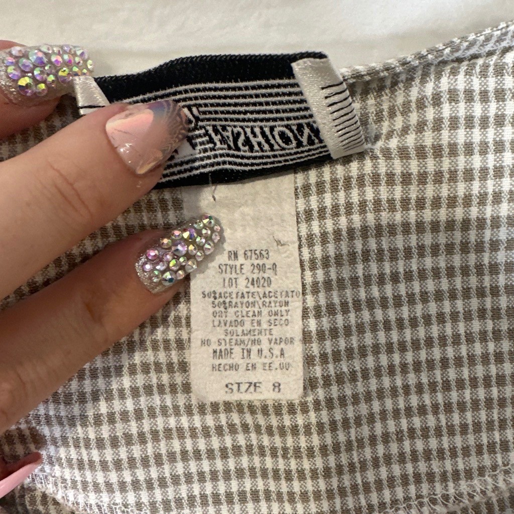 Vintage Grunge 90s Gingham Floral Faux Vest Maxi Dress Gray Purple Size 8