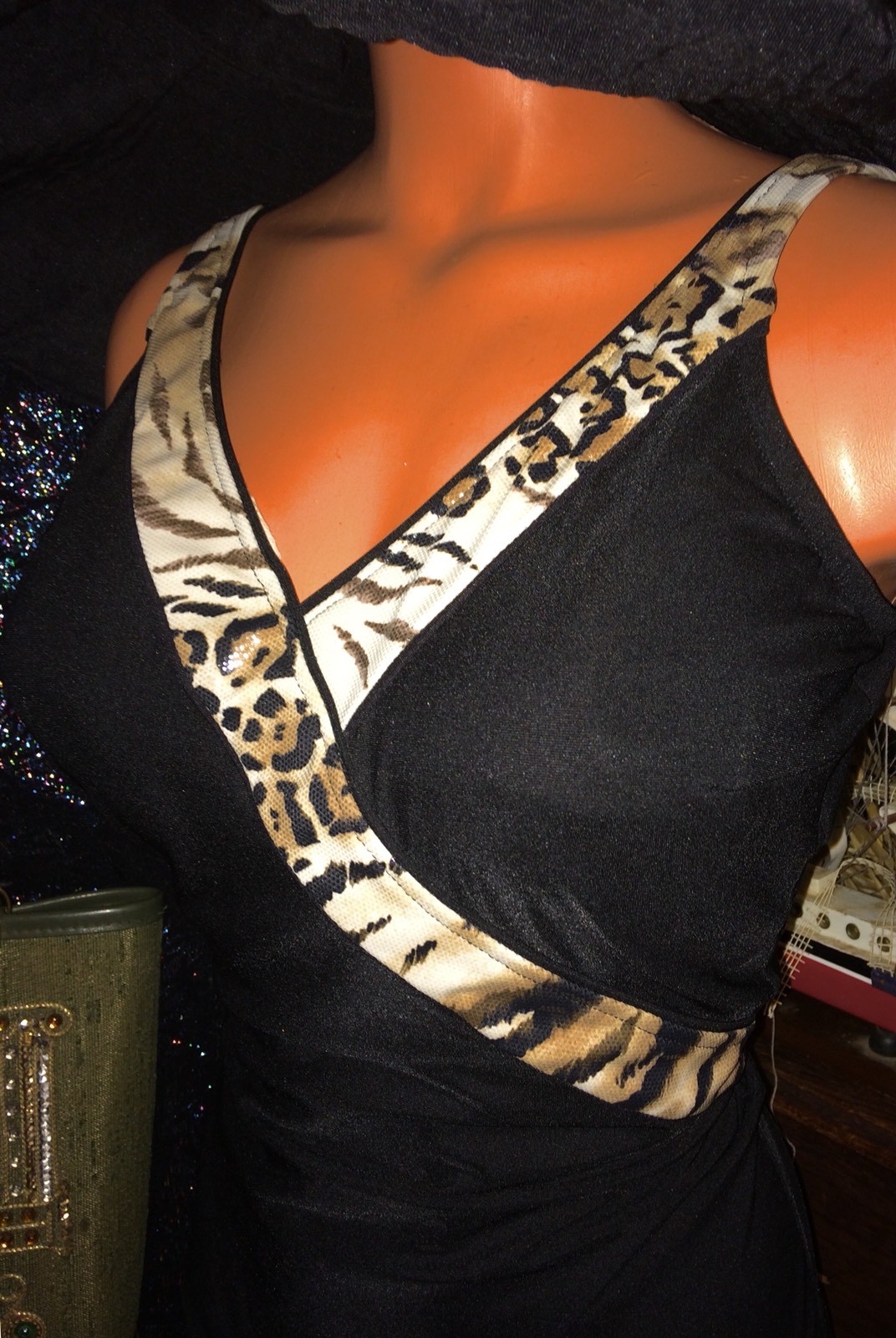 Vintage Rockabilly Sexy Pin Up D One Piece Animal Metallic Foil Swimsuit 36 L 14