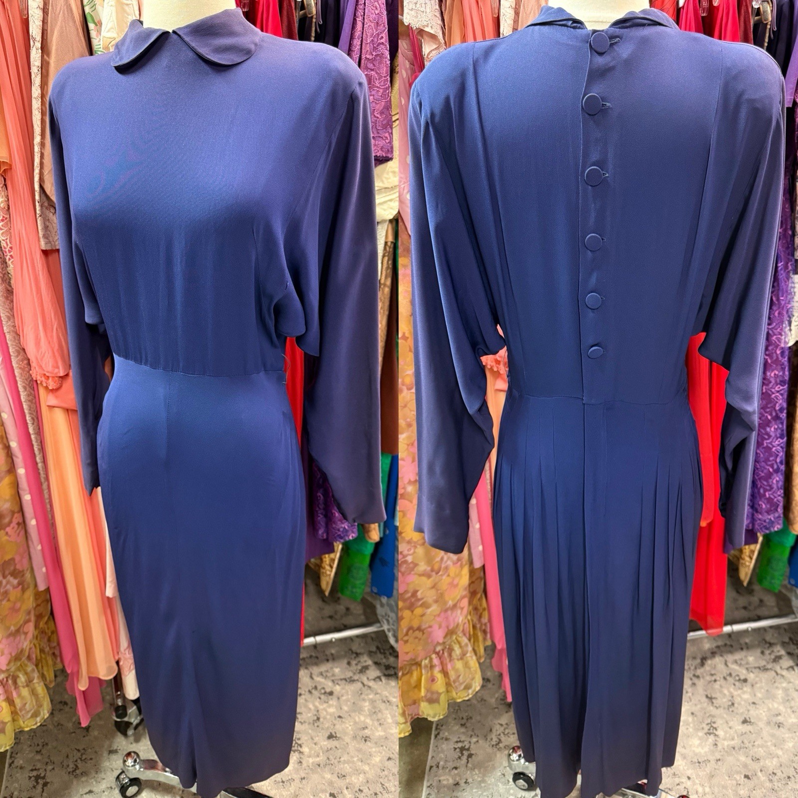 Vintage 1930s Dress Deep Purple Evening Cocktail Party Blue 1940s s/m WOUNDED