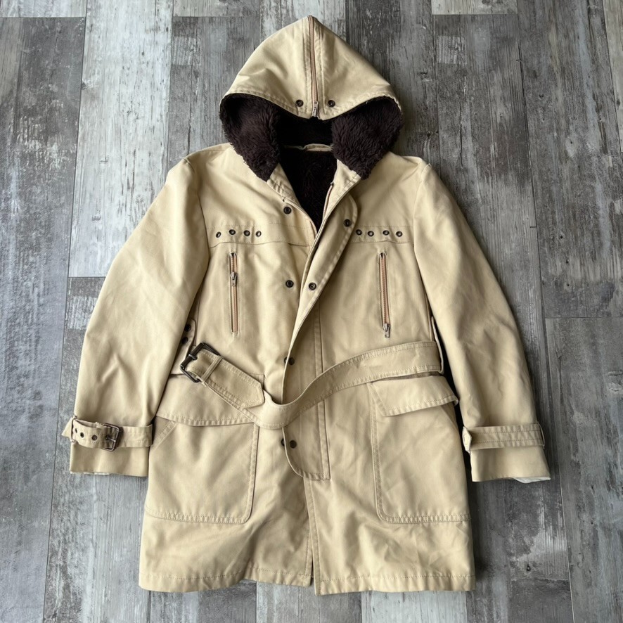 Vintage 70s 80s Cortefiel Parka Coat Unisex Size 50 Faux Fur Lined Belted Hooded