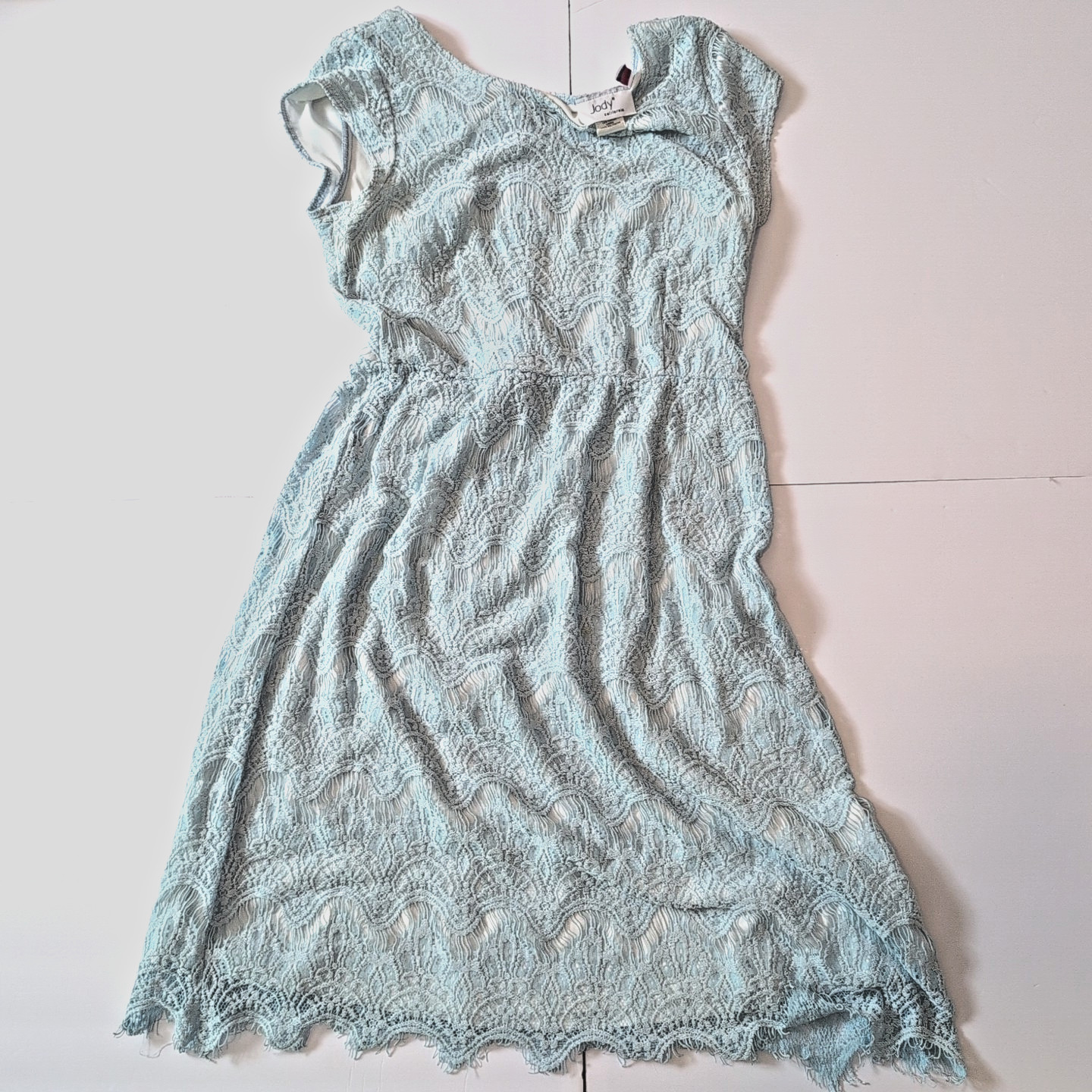 y2k 90s lace midi dress L Blue boho Cottagecore Fairy whimsy babydoll festival