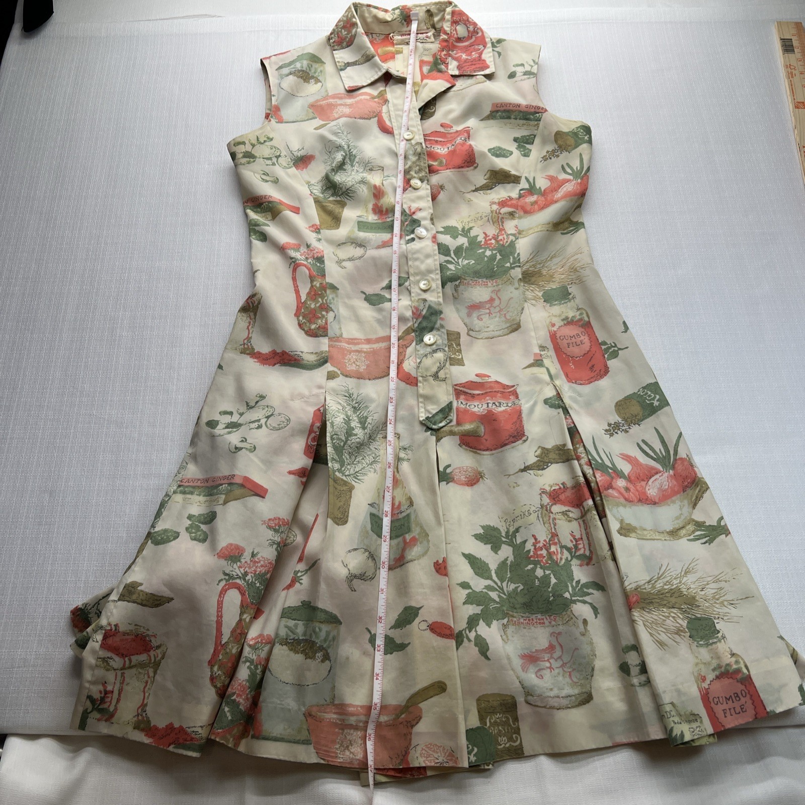 1950’s Rare Serbin Doulottes (Culottes) Pleated Novelty Print Sleeveless Dress