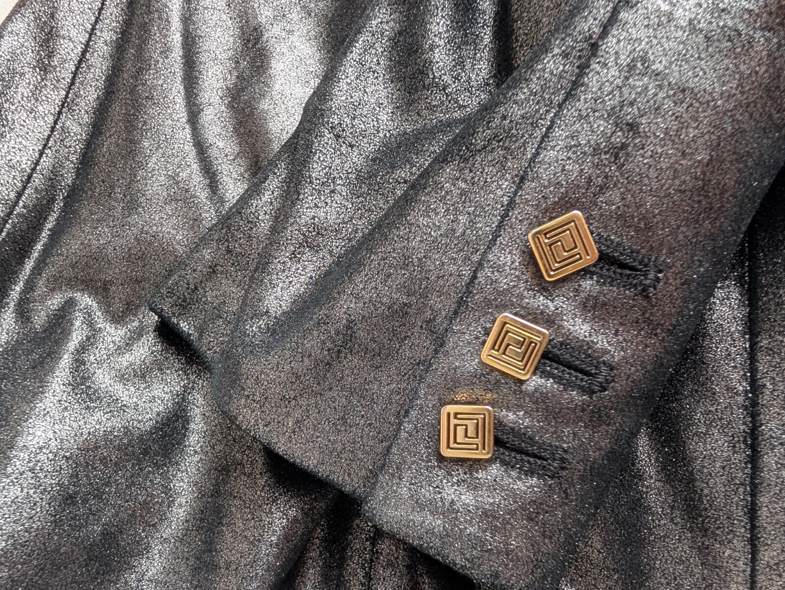 Versace Classic V2 Soft Shiny Leather Jacket Blazer Iridescent Metallic Gray M