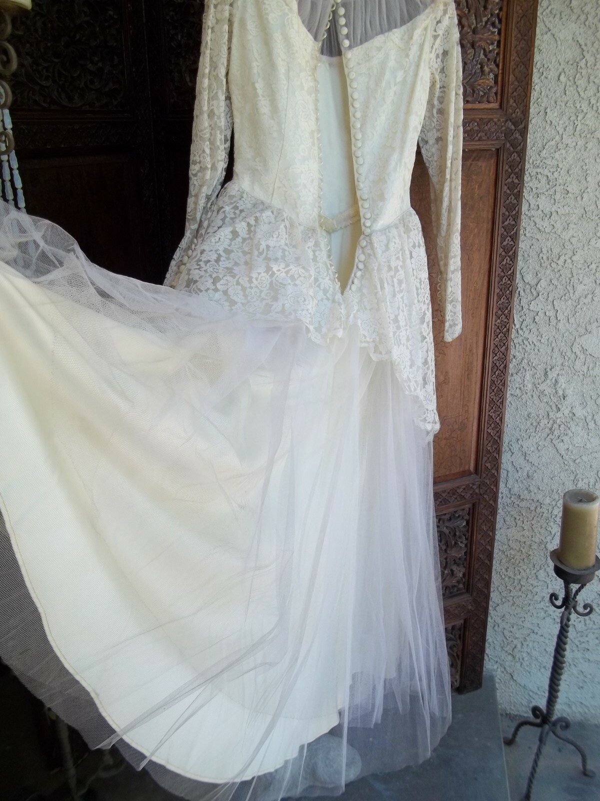 Vintage 50’s Tulle and Lace Ivory cupcake silhouette Wedding Gown Sz Small 36-37