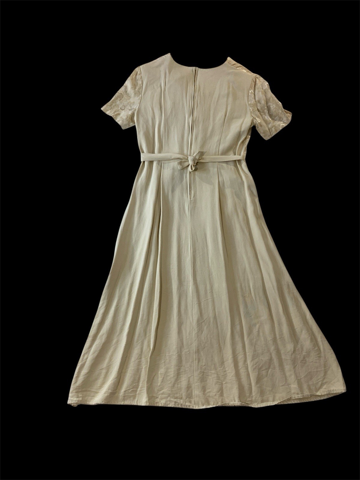 VTG 90s Knapp Studio Champagne Jacquard Floral Cap Sleeve Long Dress 11 Cottage