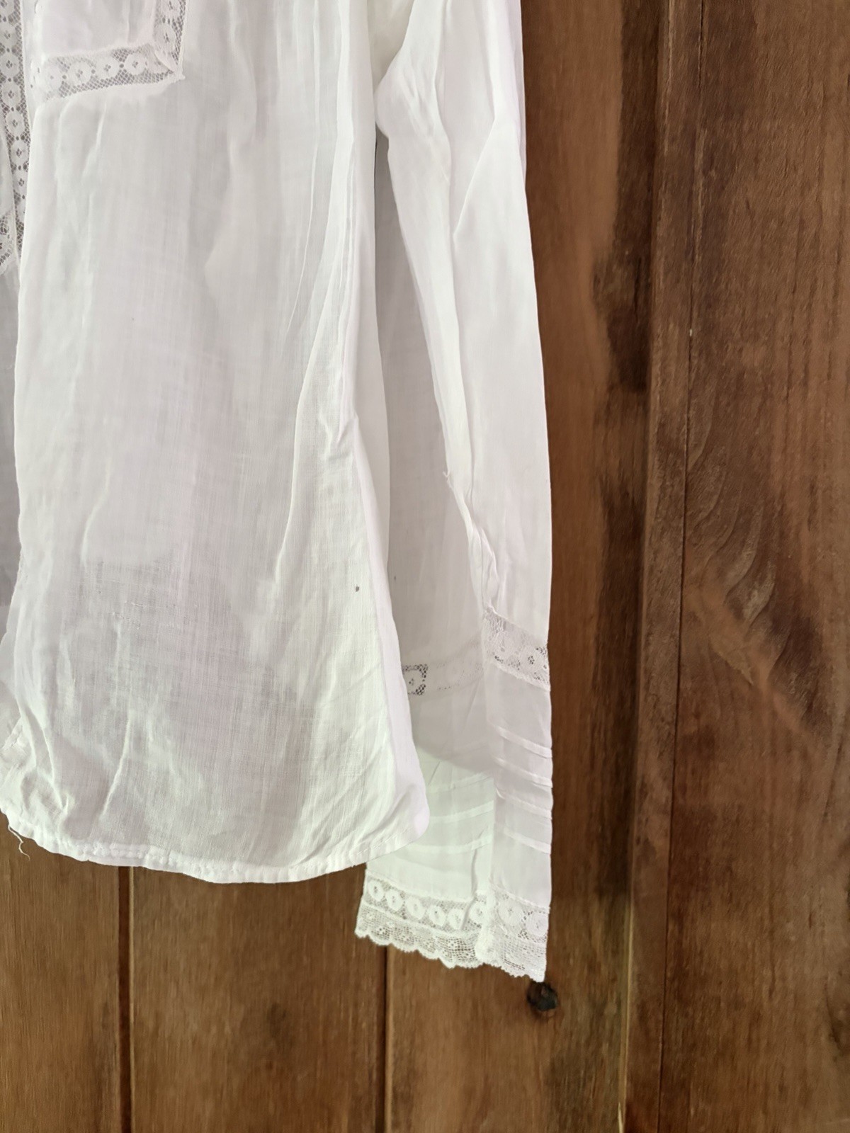 Antique Edwardian White Cotton Lace Blouse Bodice Whitework Pintuck c. 1900s