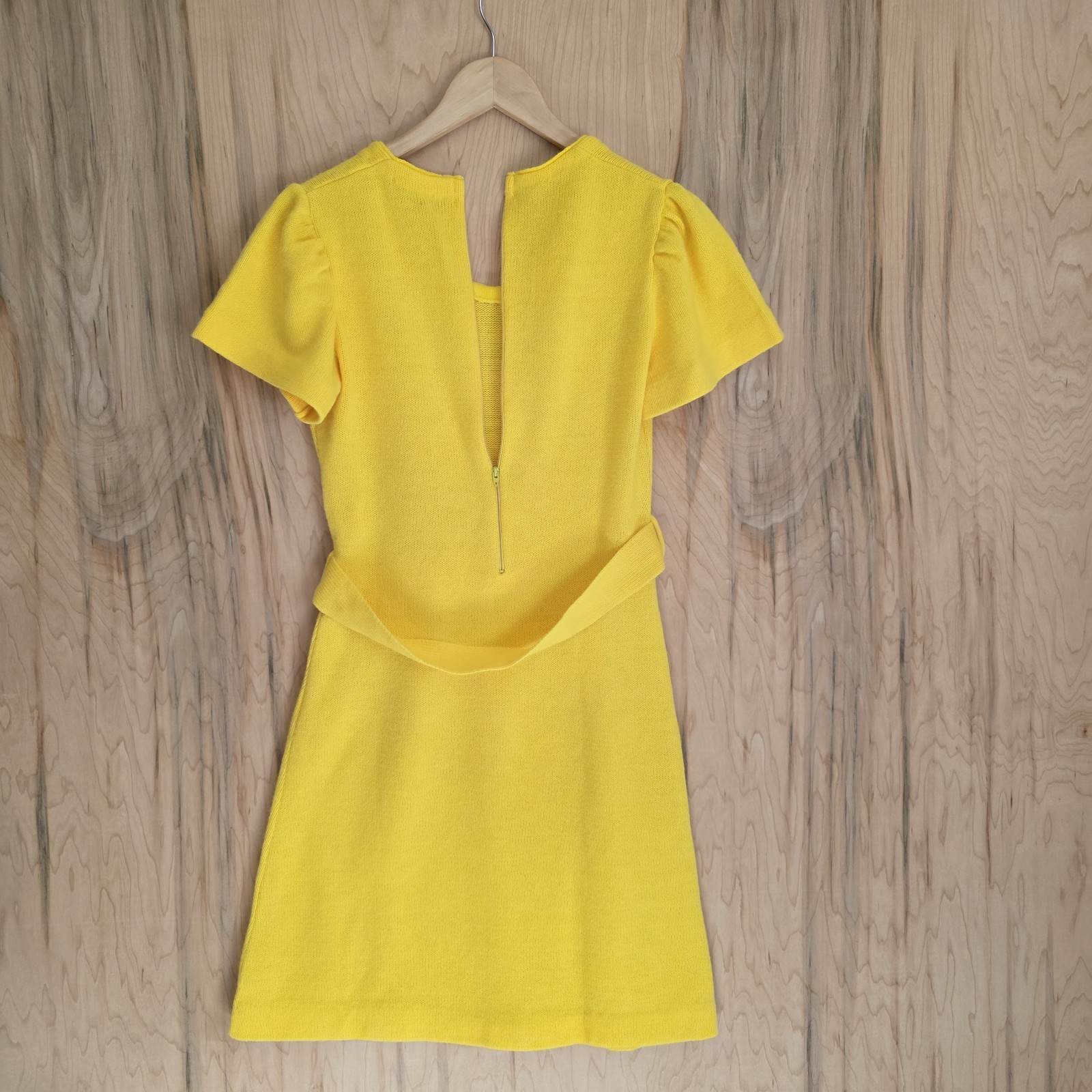 Alberic Beldoch Popper Vintage 60s Yellow Orlon Acrylic Belted Sweater Dress