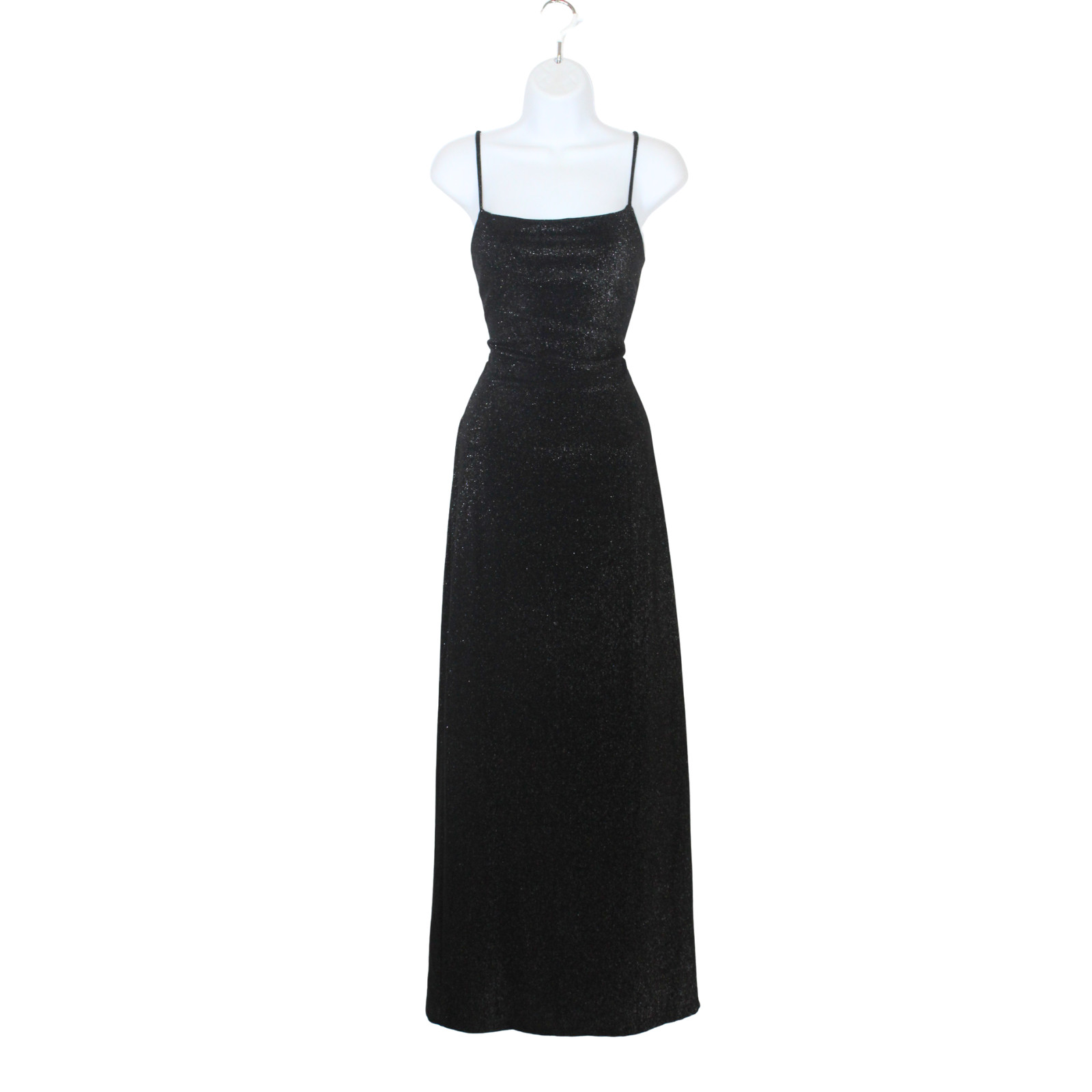 Vintage 90s column dress black metallic long lace up open back leg slit formal