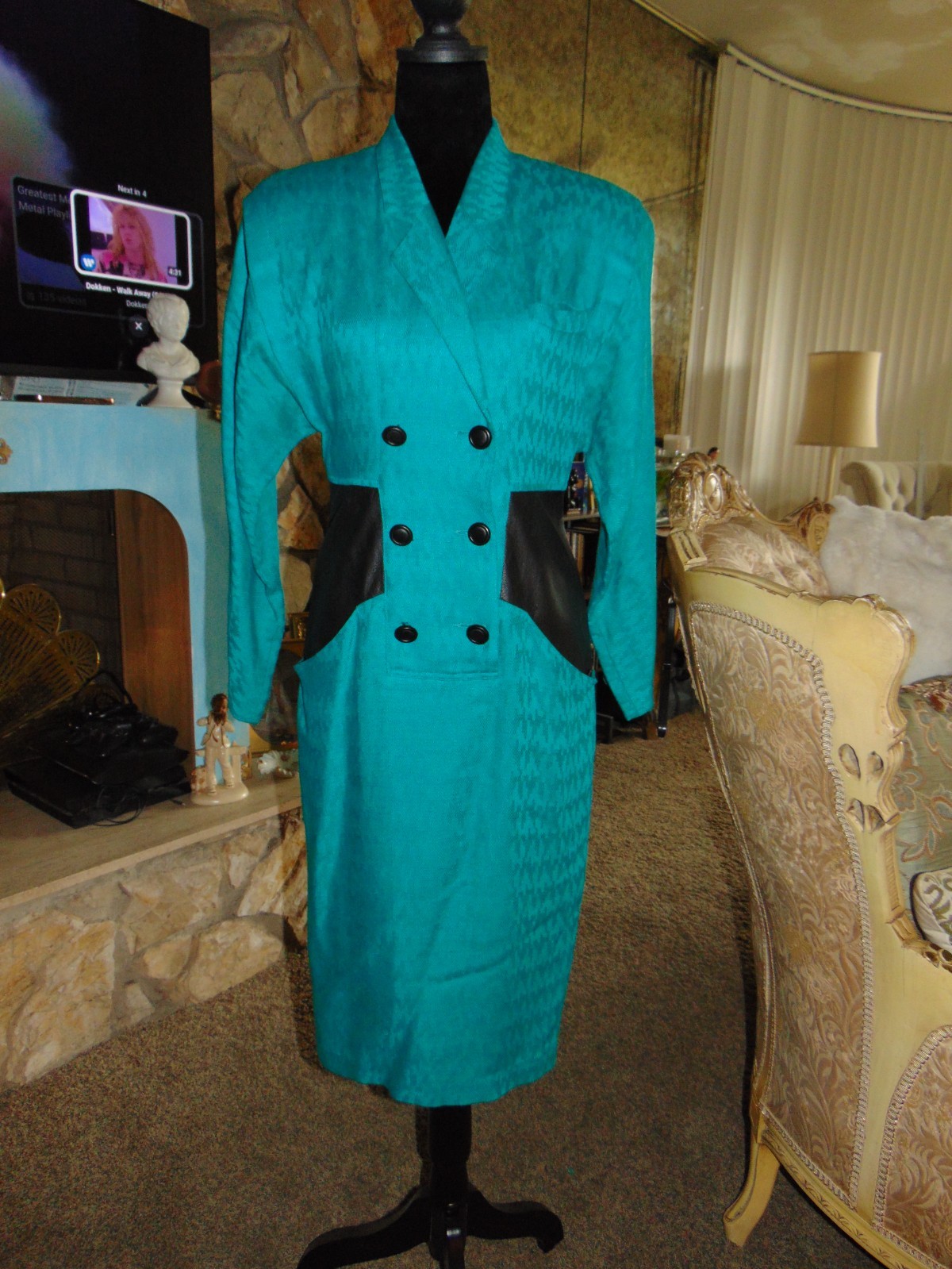 Vintage 80s NAFTA – LINE Dress France Fitted Secretary Geek Green Black 38/8 US