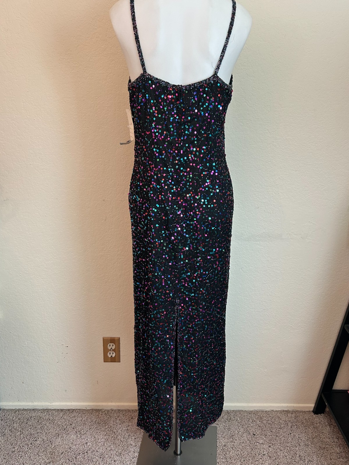 Mark & John 80’s/90’s Multi-Color Sequin 100% Black Silk Vintage Dess