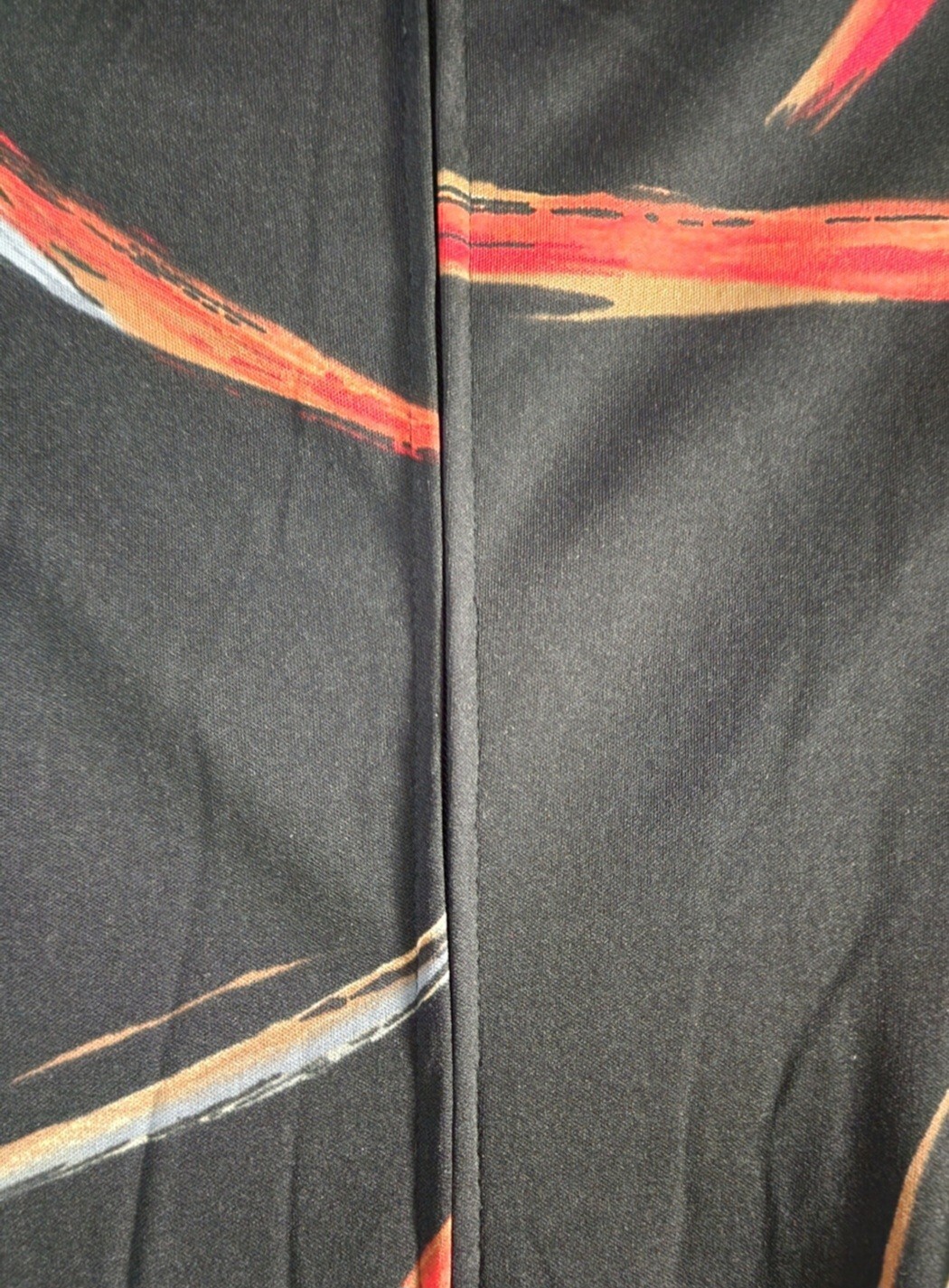 70’s Long Dress, Abstract Pattern, Cowl Neck, Black, Red, ILGWU, 38″ Bust