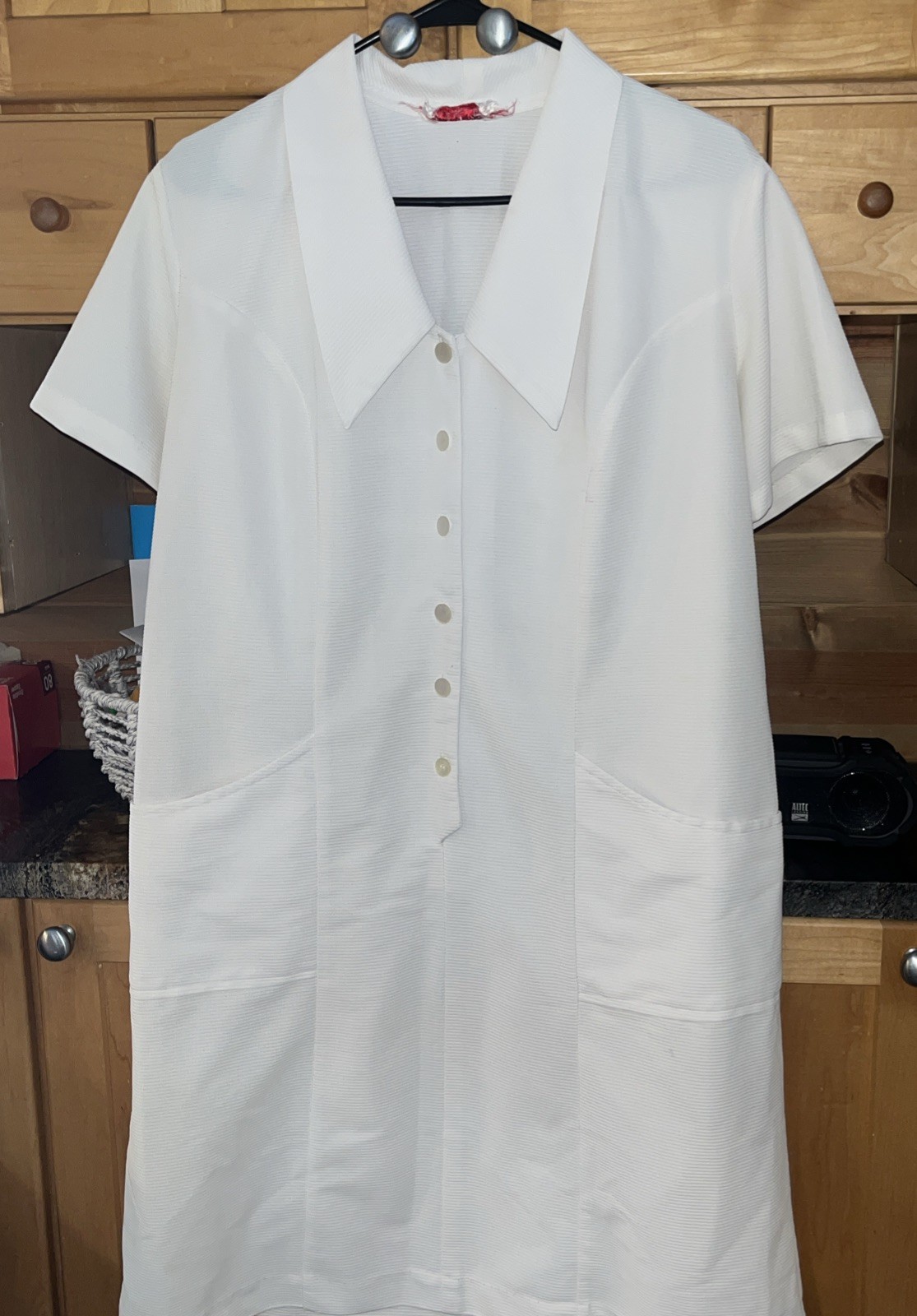 NURSE White 1/2 Button Dress 2xl Point Collar, Pockets Short Sleeves Ratched VTG