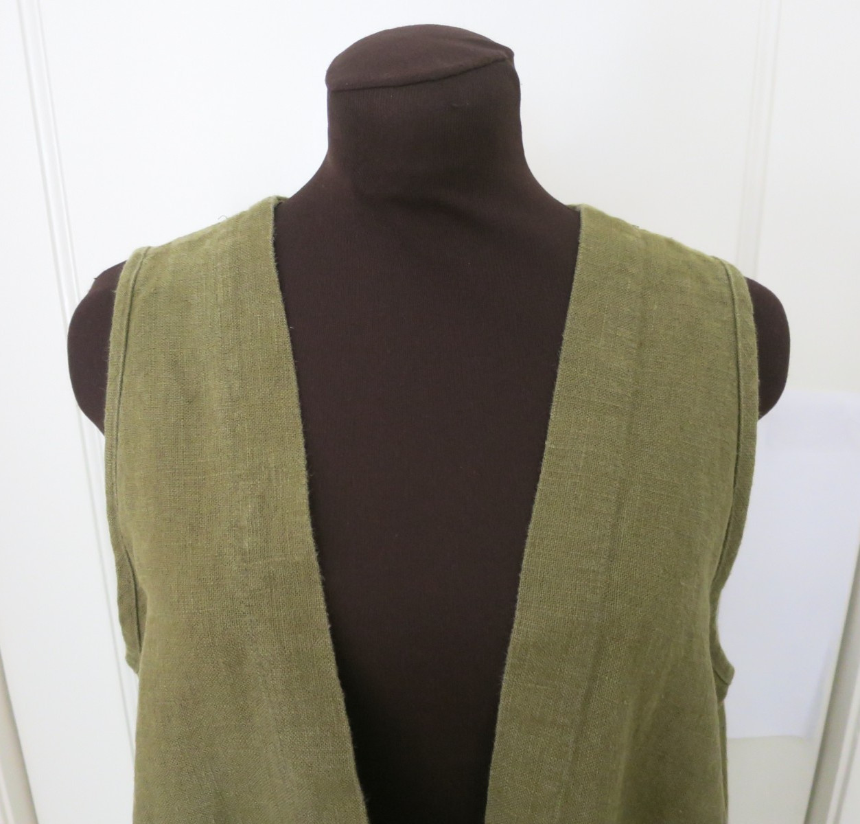 Yea Army Green Linen Oversize Asymmetric V Front Curve Back Hem Long Vest S M