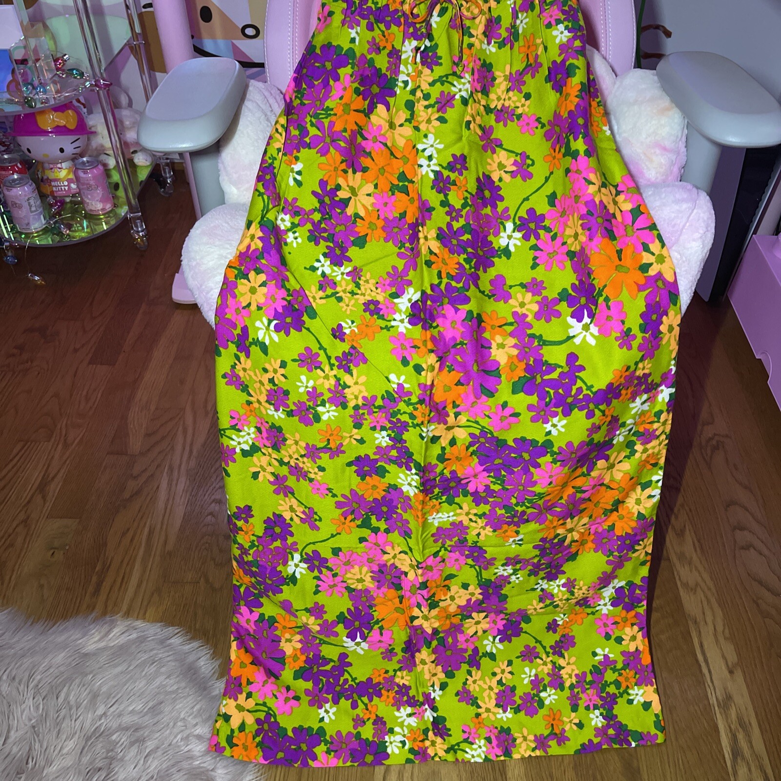 Vintage 60s 70s Sun Fashions of Hawaii Honolulu Floral Colorful Maxi Dress 10