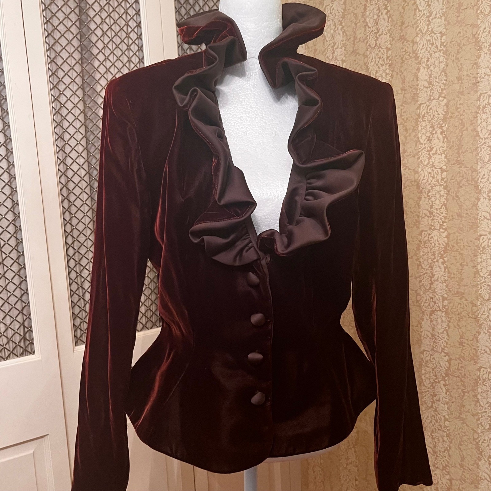 Vintage Velvet Pant Suit Ruffle Portrait Collar Bridgerton Renfair 2pc As Is