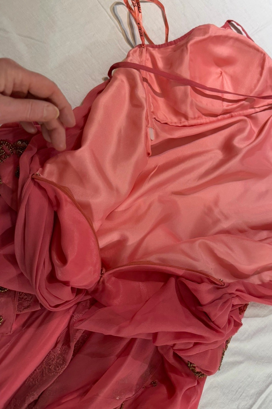 Vintage 90s Scala Coral Salmon Silk Beaded Mermaid Gown-M/L