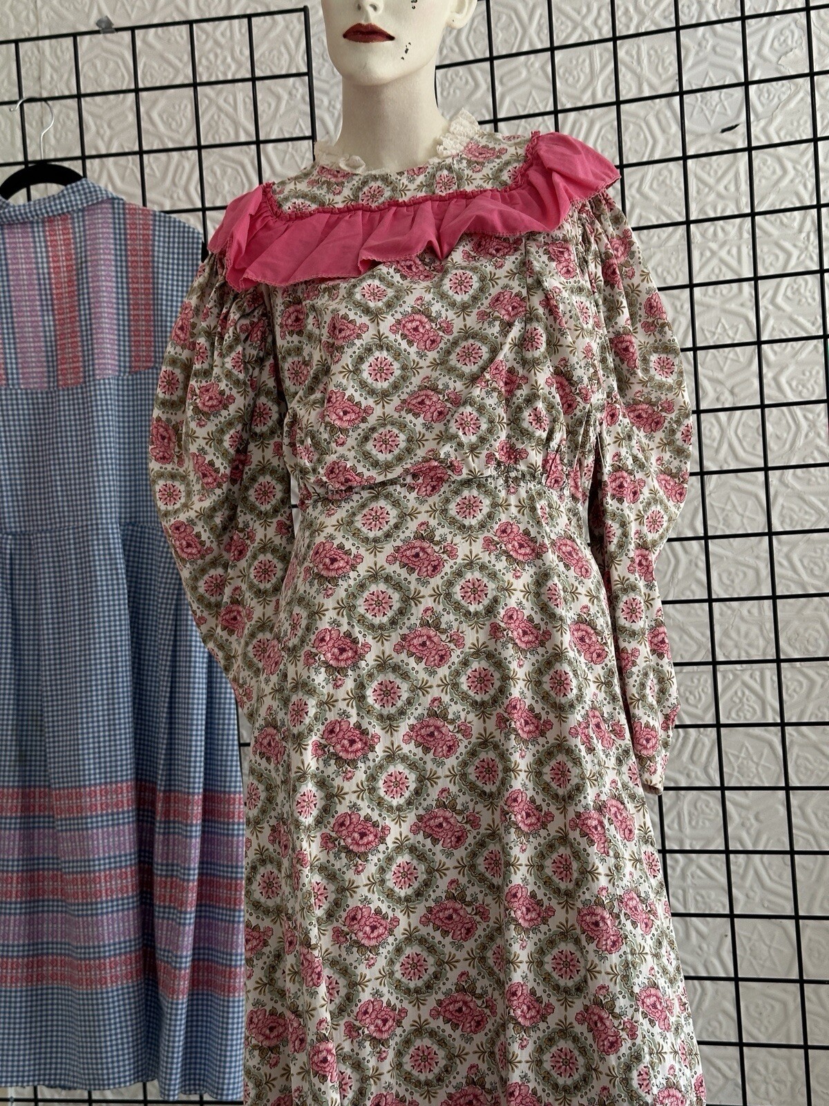 Vintage Theatrical Gown Dress-pink Floral Old World Victorian Style-prairie-M/L