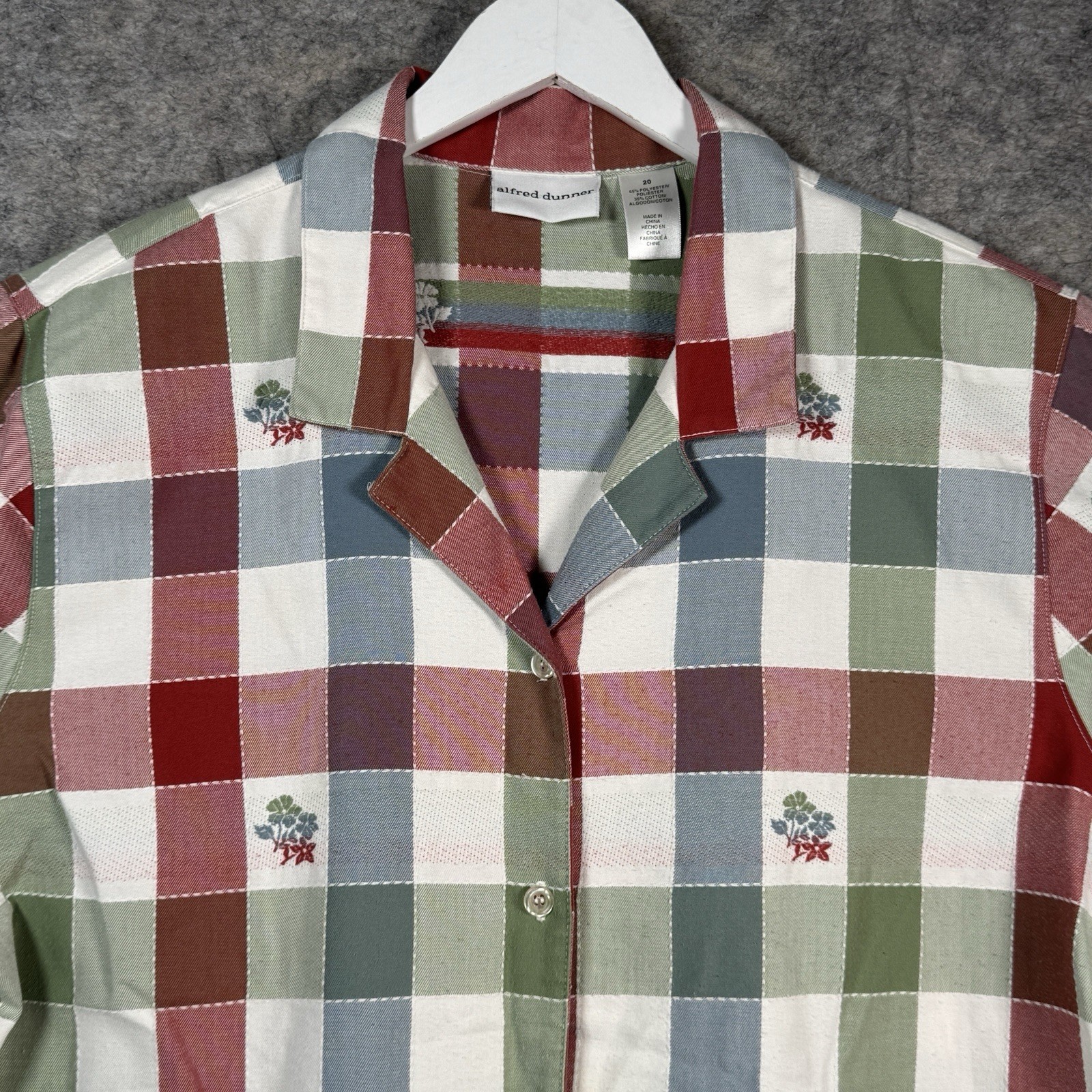 Vintage 90s Womens Alfred Dunner Plaid Embroidered Button Down Shirt Size 20