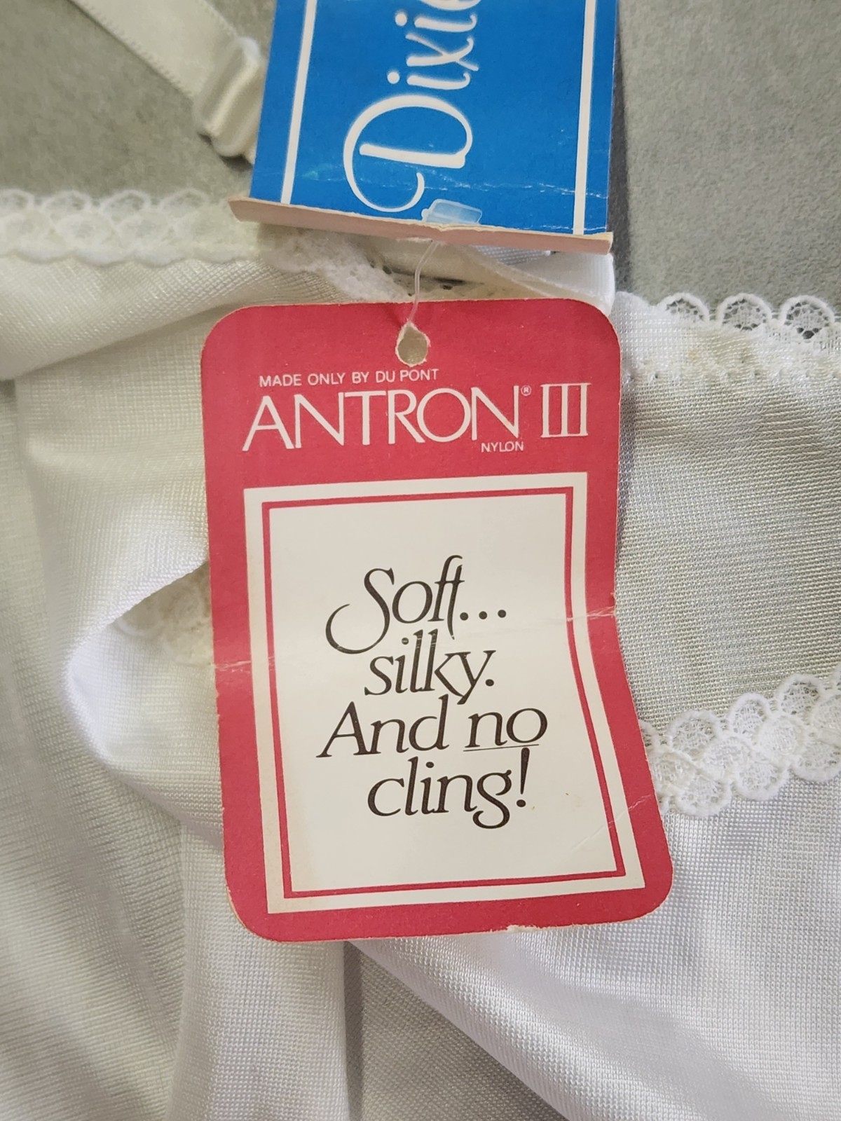 White Dixie Belle Lingerie Antron III USA Lace Tall Vintage Below Knee Size 38″