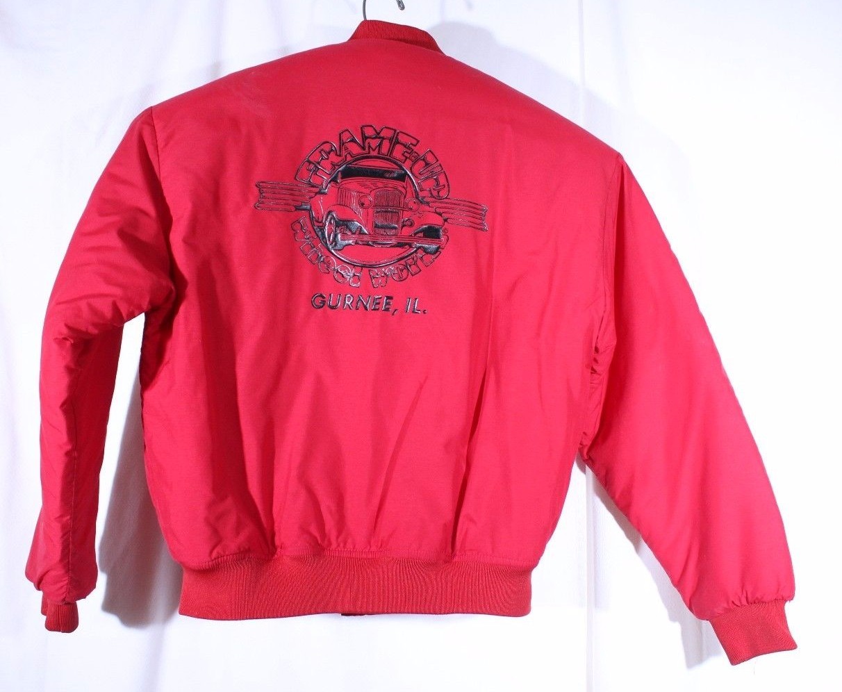 VTG Swingster Size M Red Frame Up Wheel Works Gurnee IL Trucker Jacket KATHY