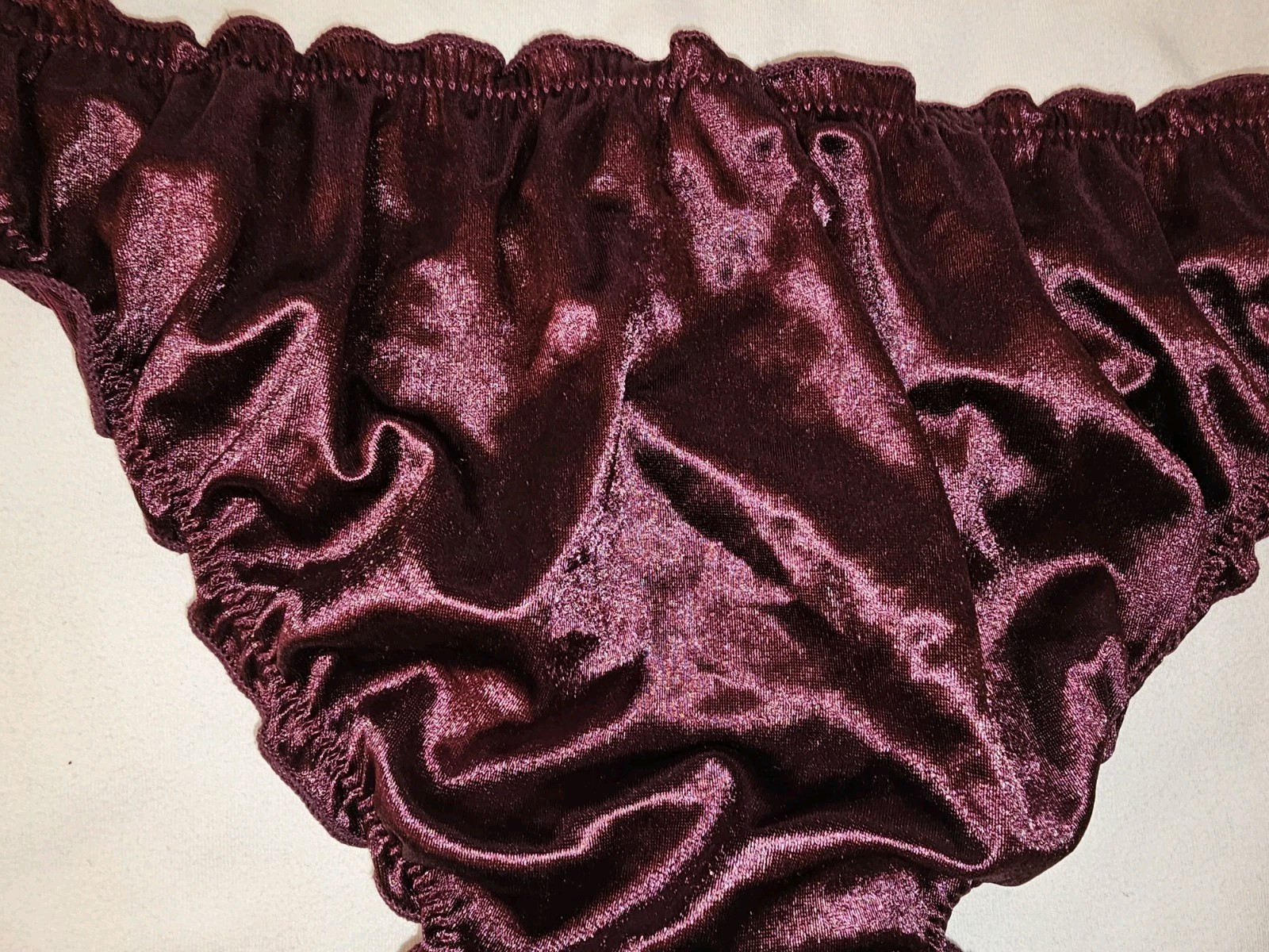 Vintage Ruffle Glossy Deep Purple Super Soft Nylon Satin Bikini Panties Size Med
