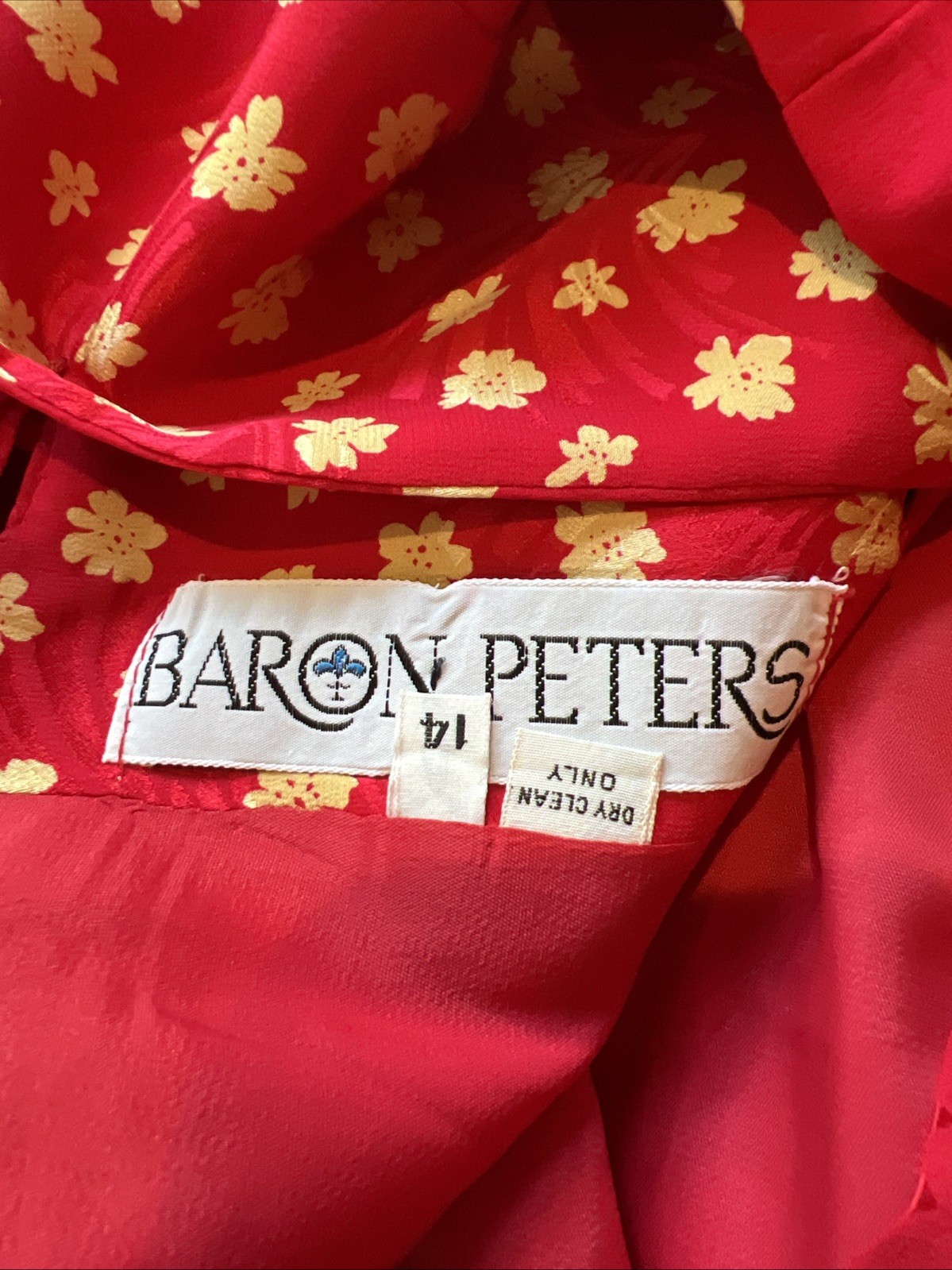 Vintage I Magnin Red Floral Silk Blazer Jacket Size 14 Baron Peters 80s Designer