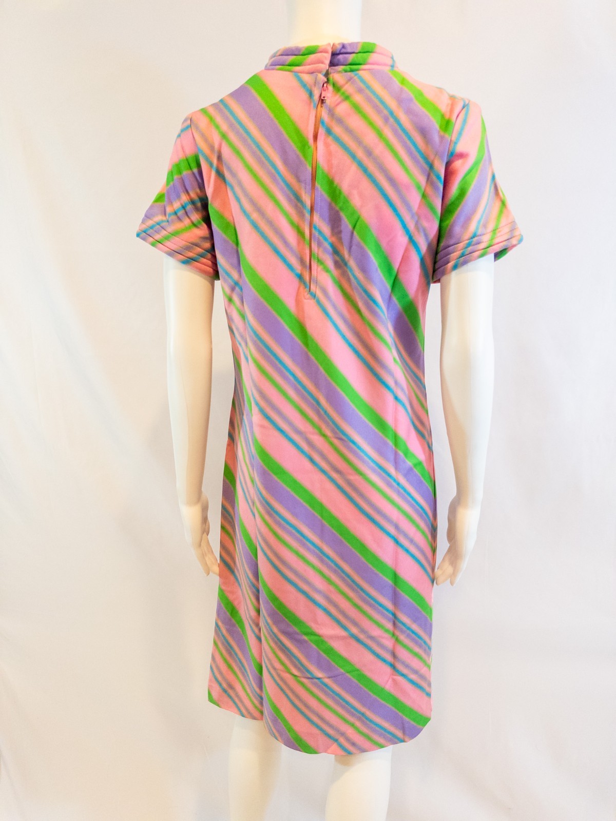 Vintage 60s/70s Diagonal Stripe Knit Pink and Green Dress