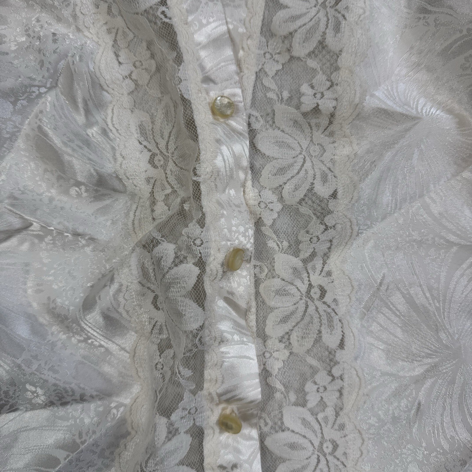 Vintage Lily Of France Sleepwear cream Silk Lace Pajama Top Pants Set