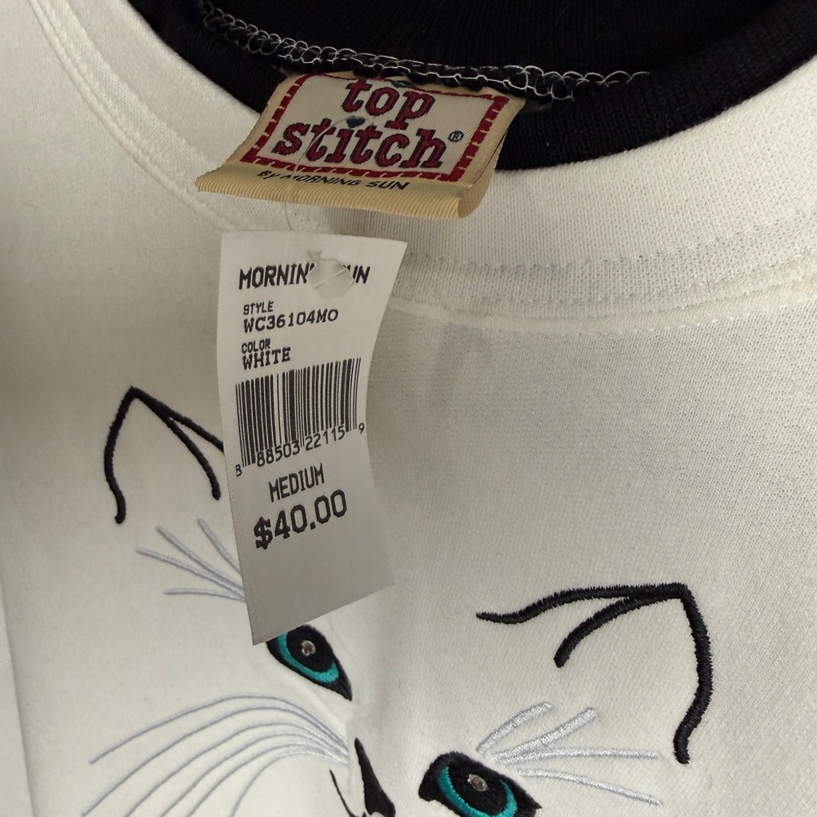 Vintage 80’s 90’s Top Stitch Embroidered Cat Kawaii Girlhood Grandmacore