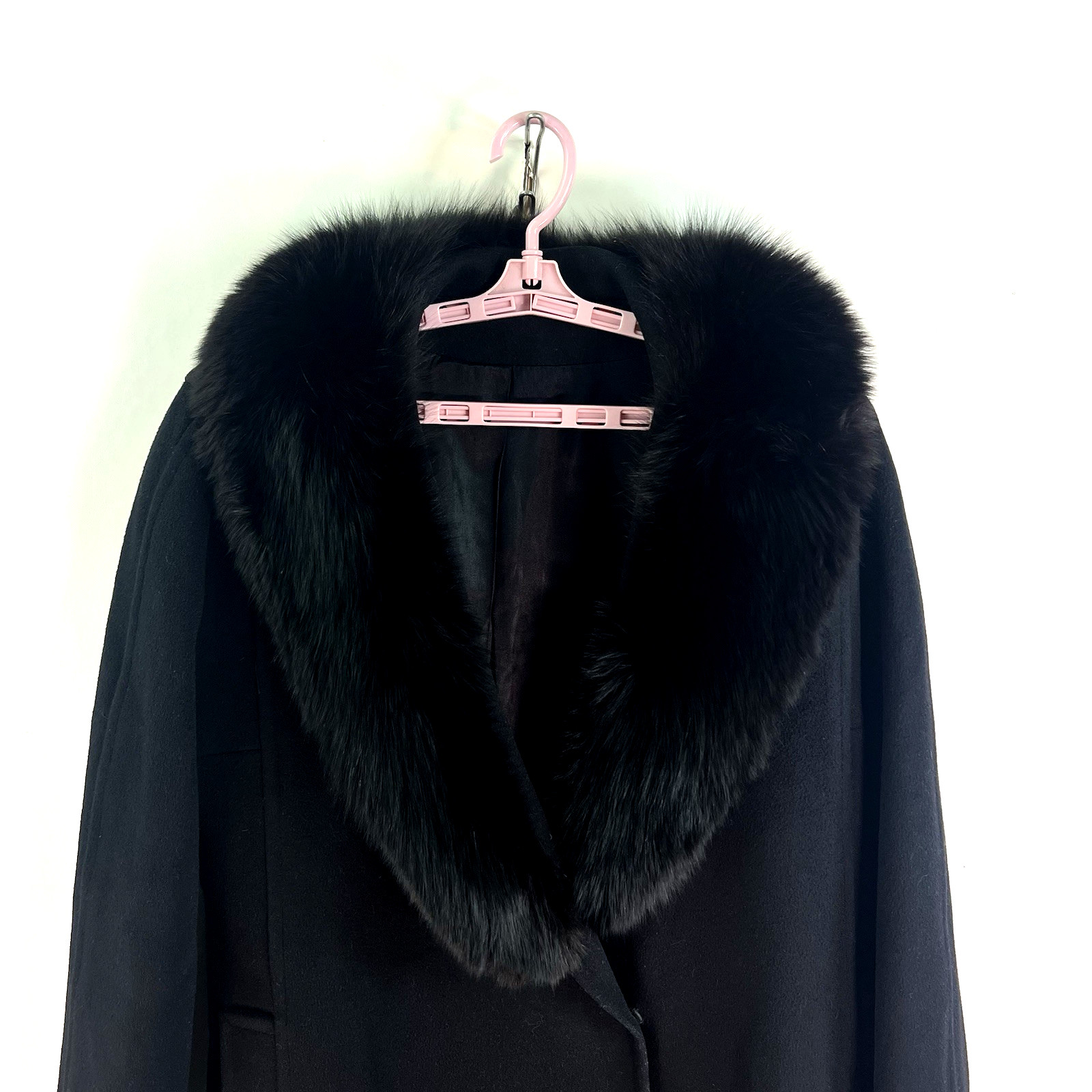 Vintage Forstmann Windermere 100% Wool Fur Collar Coat Womens Size L Black