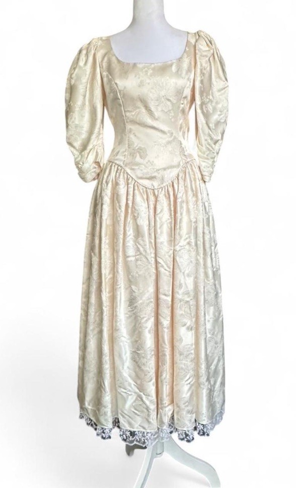 VTG 80s Alfred Angelo Cinderella Dress Prom/Bridal Basque Waist Coquette Sz 12