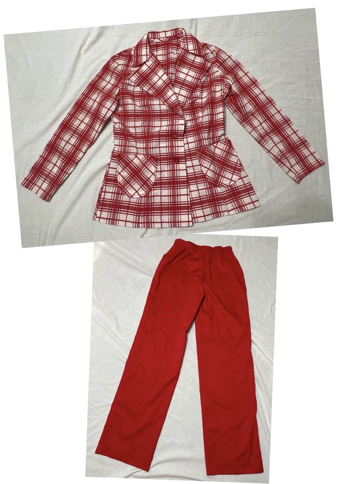 Vintage 70’s Red Plaid Blazer Red pants Juniors sz 13/14