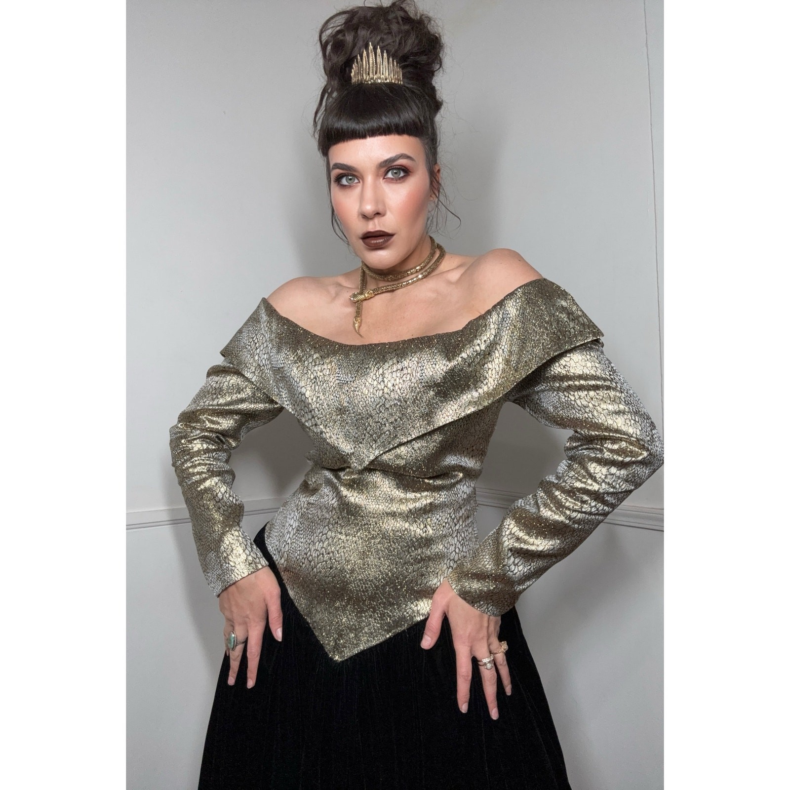 Large 1980s Vintage Snake Print Brocade and Velvet Formal Gown