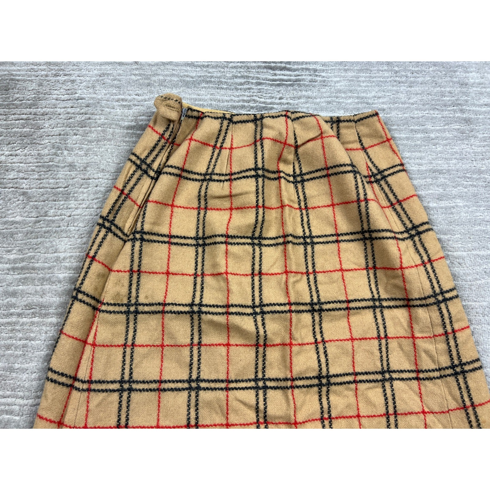 Corner House Skirt Womens 8 Tan Plaid A-Line Vintage Quakertown Wool Blend Check