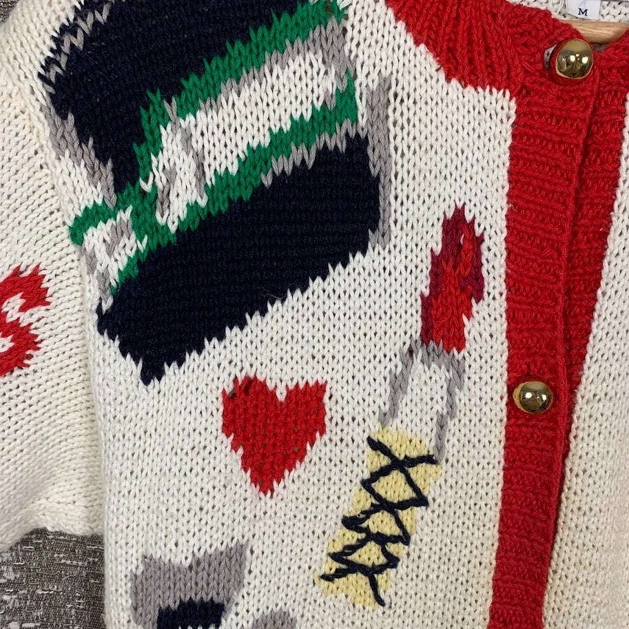 Vintage 90s The Eagles Eye Paris Cardigan Sweater Knit Short Sleeve Novelty Sz M