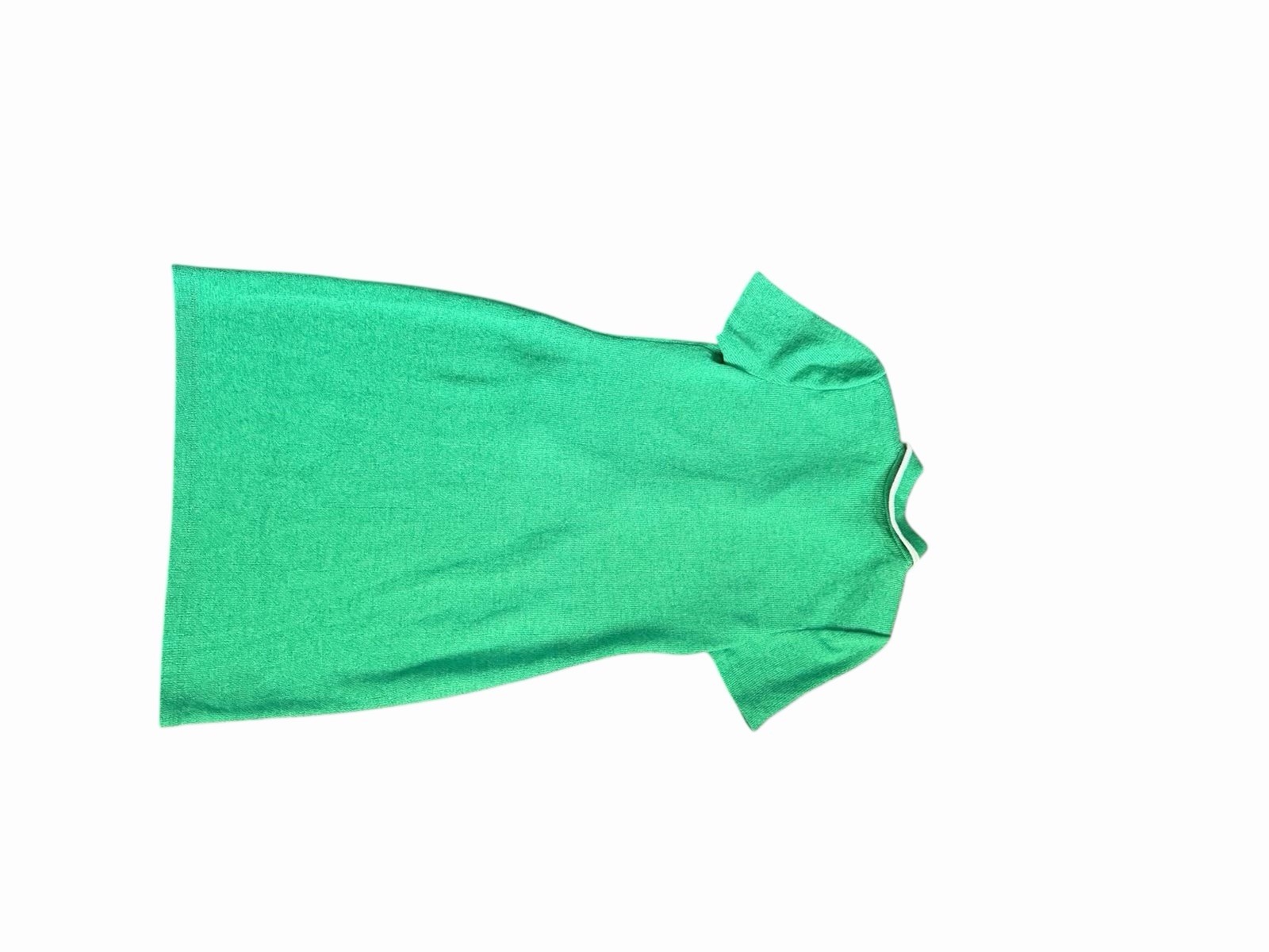 Adolfo vintage green knit polo dress with white trim and gold-tone buttons