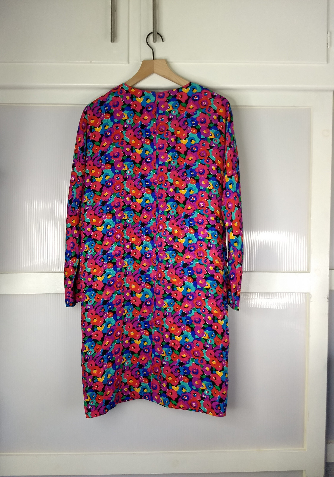 Vintage Carolyne Barton Floral 100% Silk Dress Pink Multicolor Flower Pattern