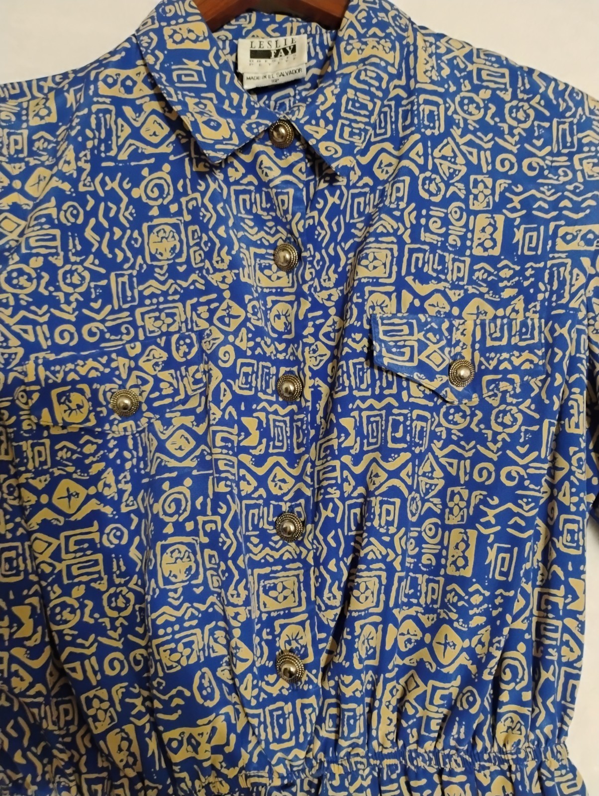 Vintage Leslie Fay Dress Women 16 pColorful Geometric Tribal Maxie
