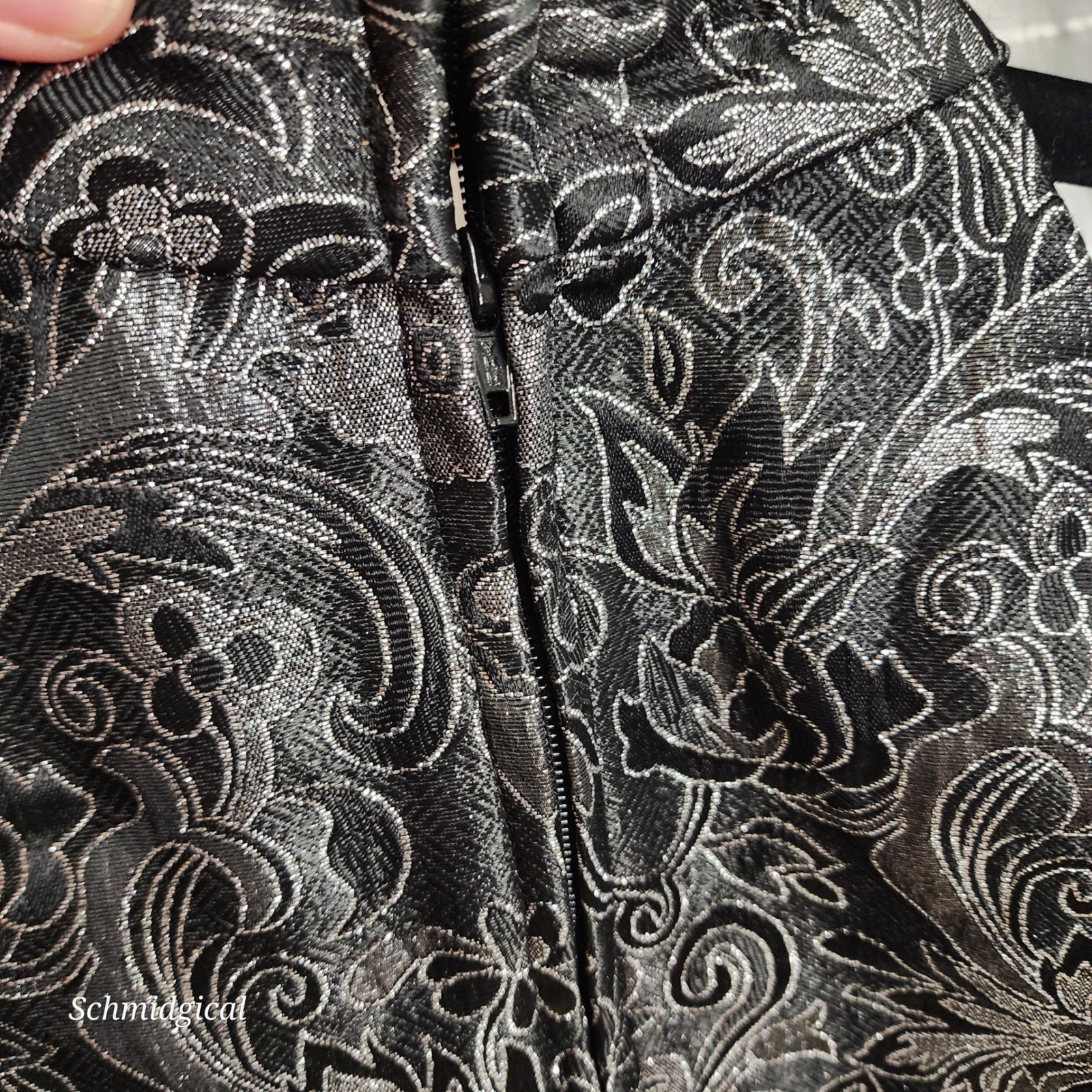 Vintage Michaelangelo Silver Metallic Floral Brocade Halter Mock Neck Top 90s 12
