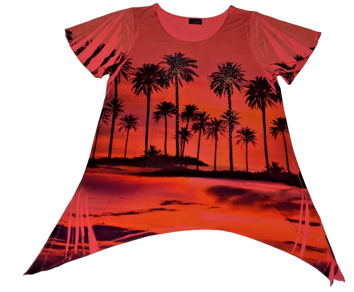 VTG Womens Jostar Handkerchief Tunic Size L 90s Orange Lava Sunset Slink MadeUSA