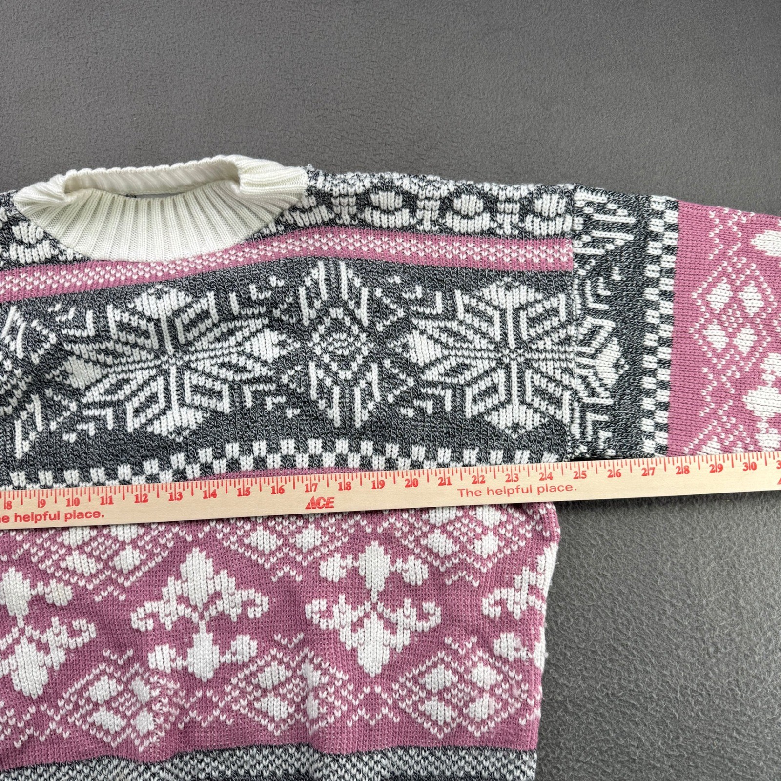 Vintage Cut 4 U Nordic Snowflake Fair Isle Knit Sweater Women XL Pink Mock Neck